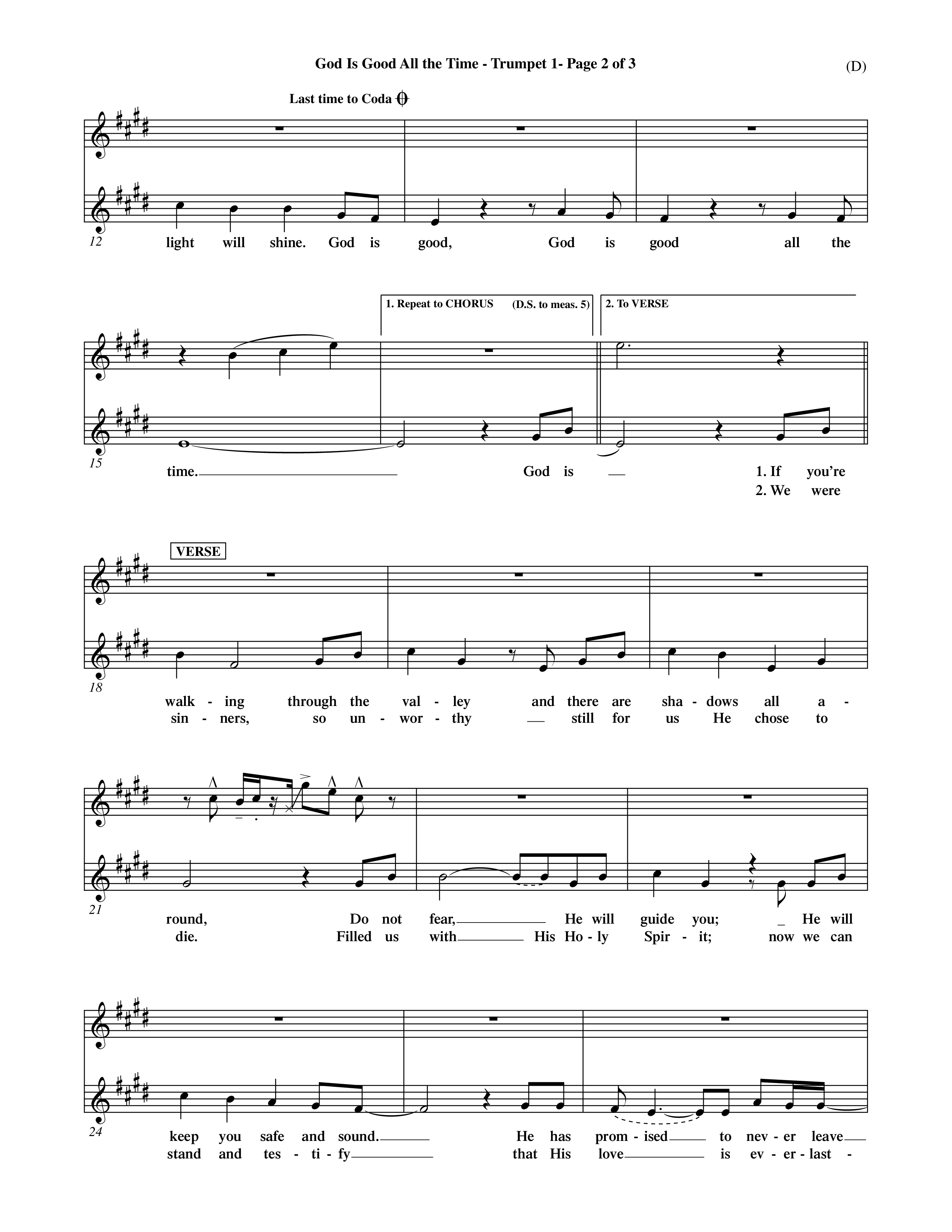 God Is Good All The Time (Choral Anthem SATB) Trumpet 1 (Word Music Choral / Orch. Billy Payne)
