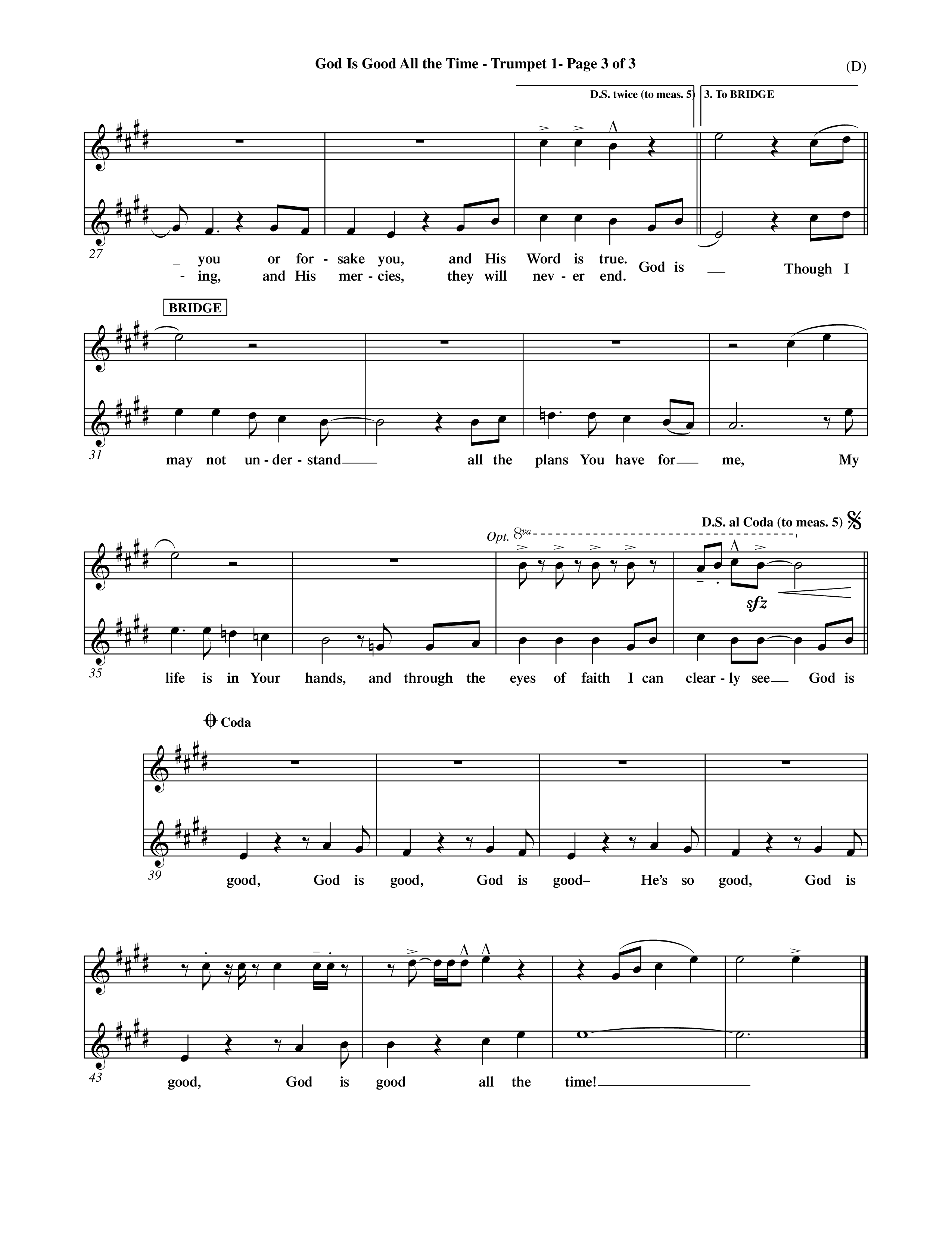 God Is Good All The Time (Choral Anthem SATB) Trumpet 1 (Word Music Choral / Orch. Billy Payne)