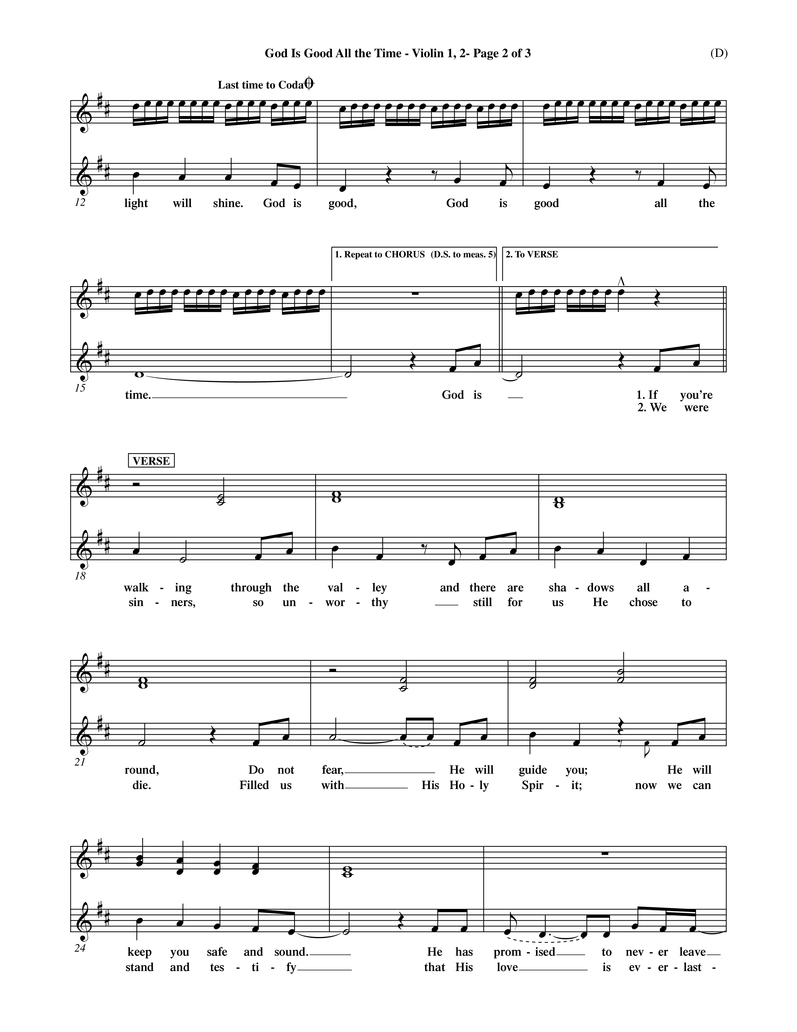 God Is Good All The Time (Choral Anthem SATB) Violin 1/2 (Word Music Choral / Orch. Billy Payne)