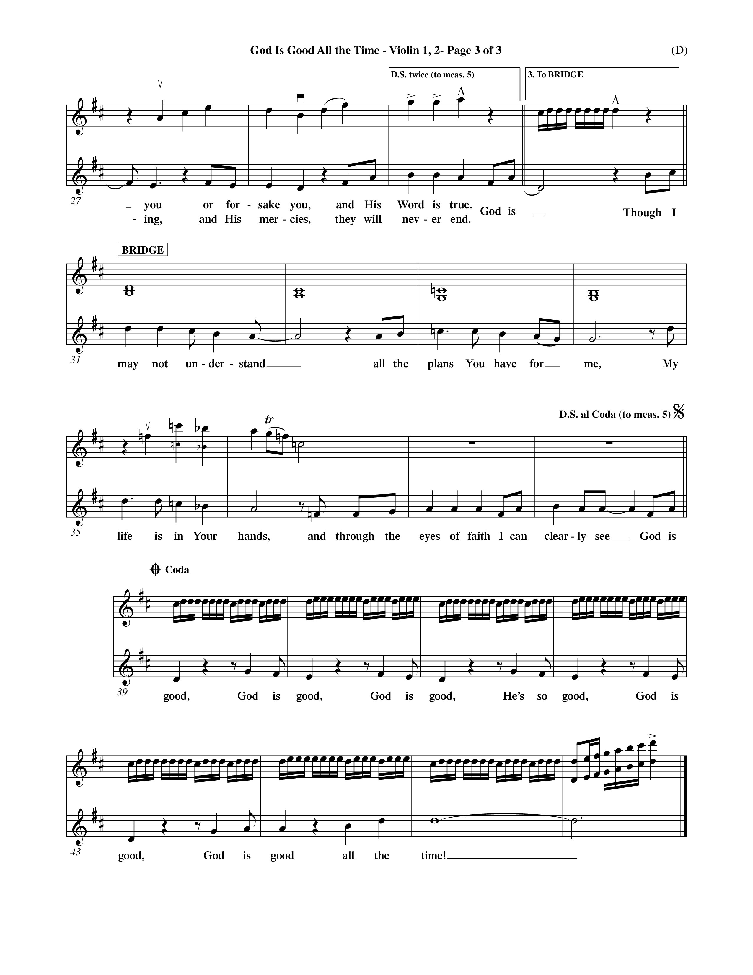 God Is Good All The Time (Choral Anthem SATB) Violin 1/2 (Word Music Choral / Orch. Billy Payne)