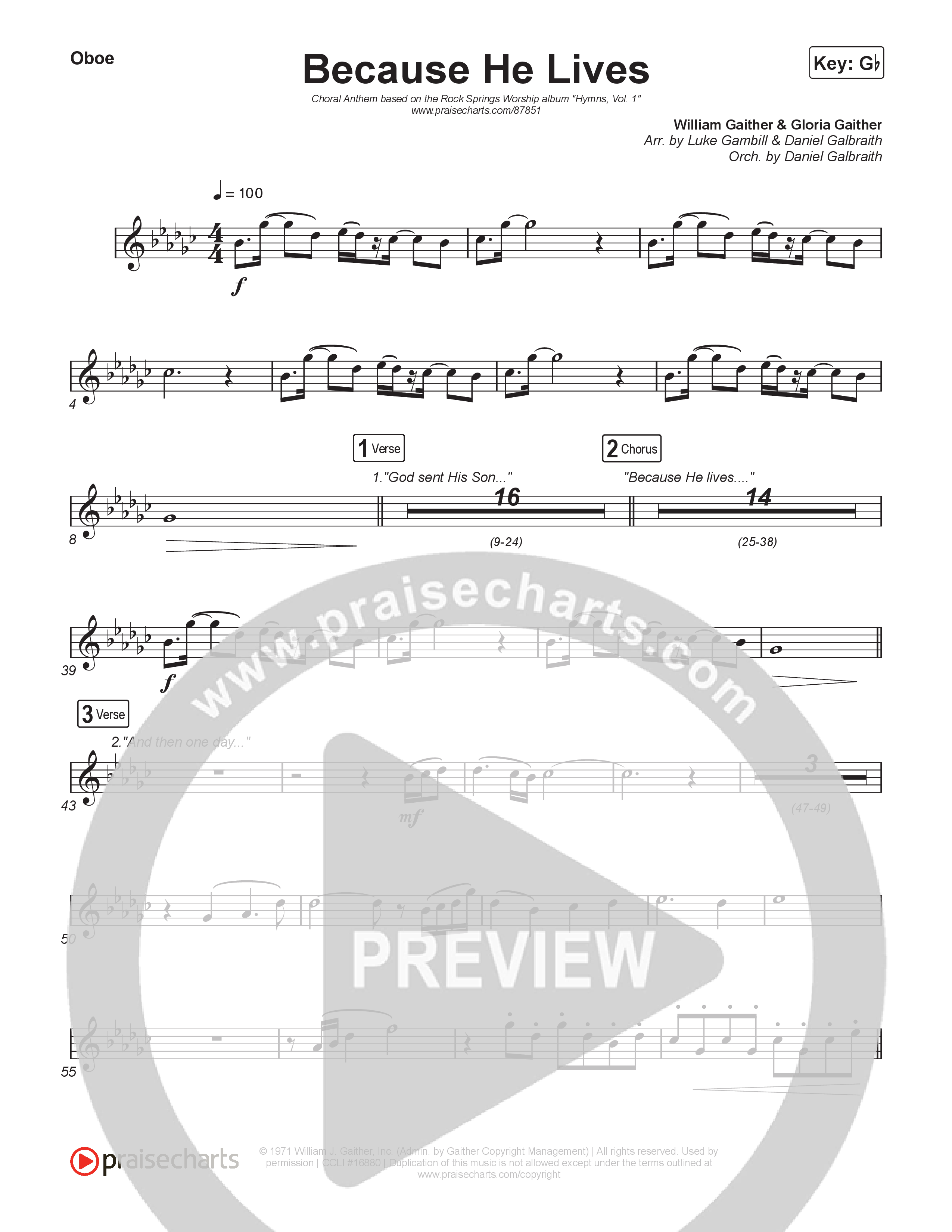 Because He Lives (Choral Anthem SATB) Oboe (Rock Springs Worship / Arr. Luke Gambill)