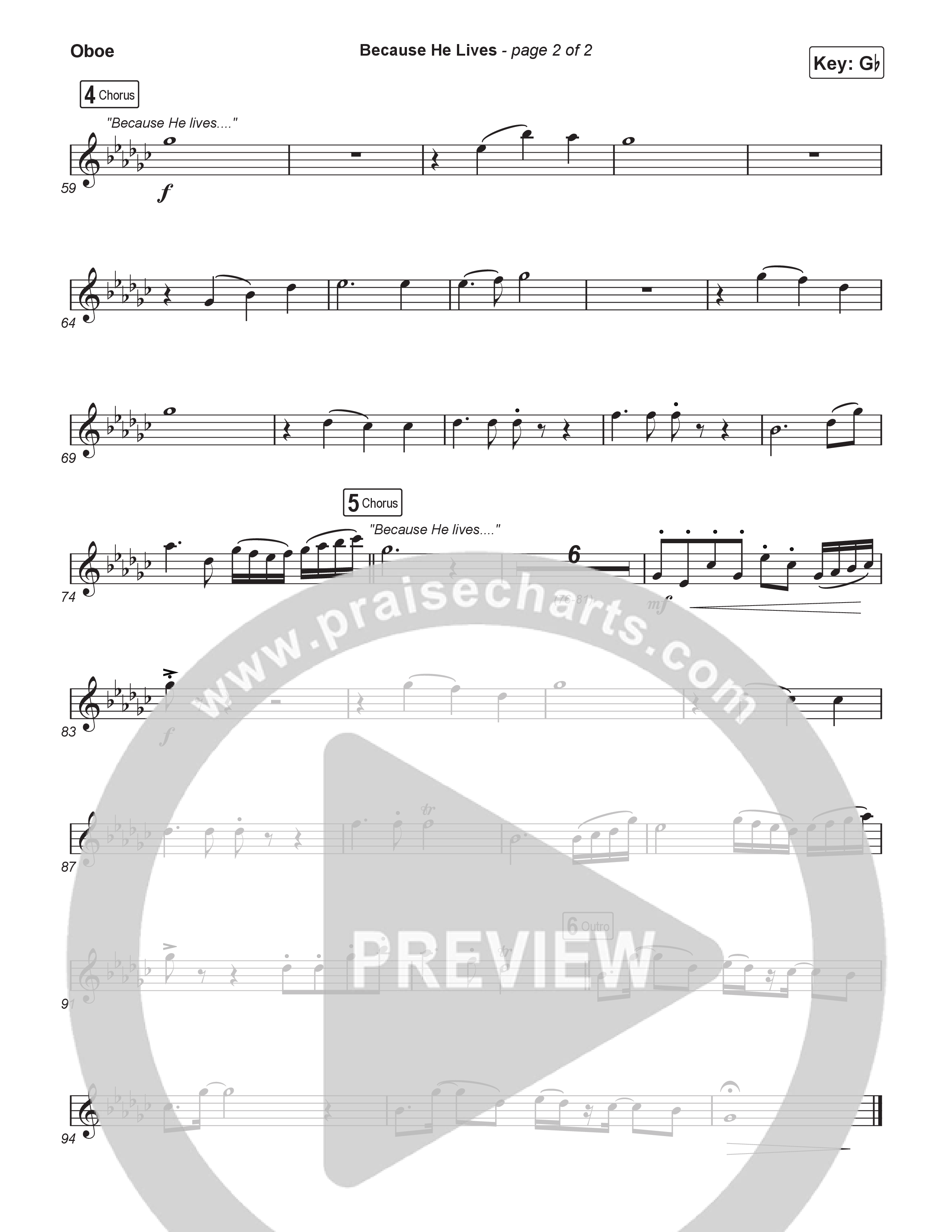 Because He Lives (Choral Anthem SATB) Oboe (Rock Springs Worship / Arr. Luke Gambill)