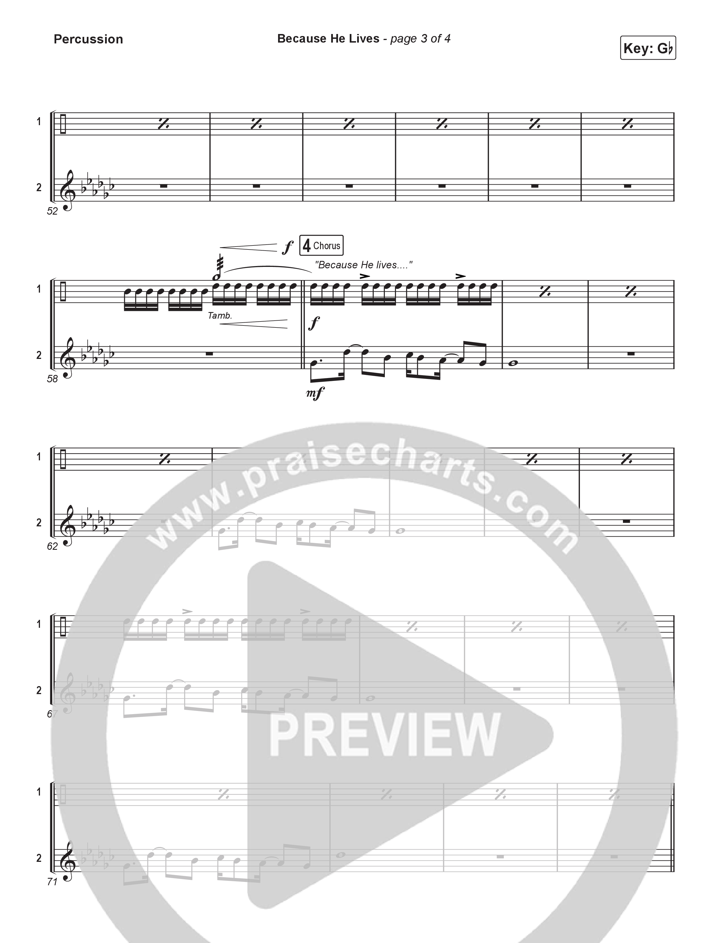 Because He Lives (Choral Anthem SATB) Percussion (Rock Springs Worship / Arr. Luke Gambill)