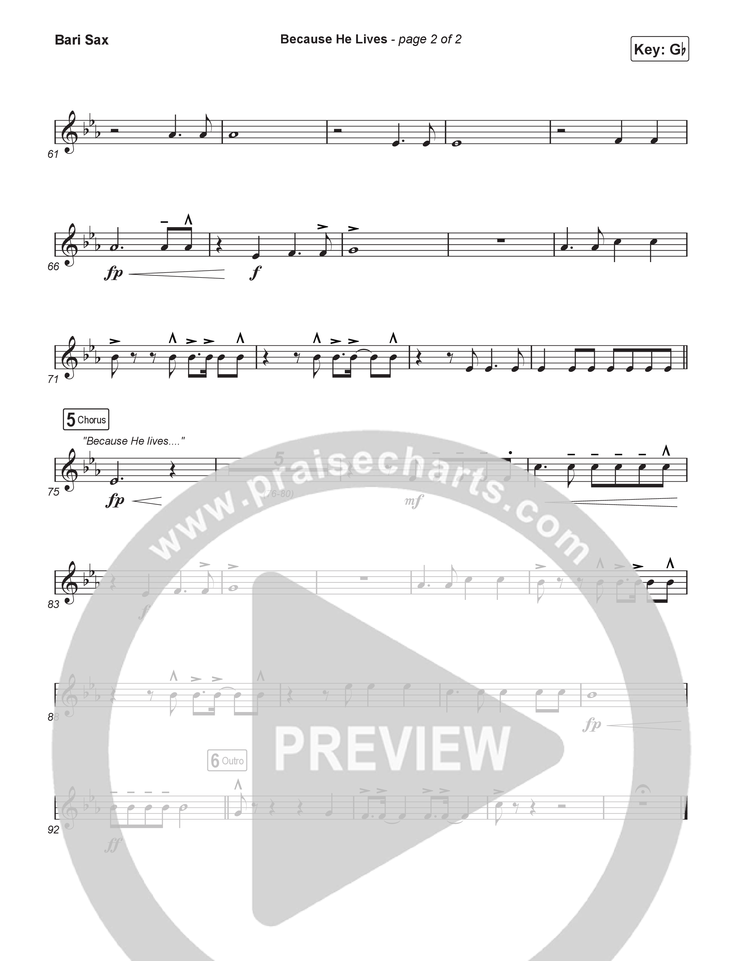 Because He Lives (Sing It Now) Bari Sax (Rock Springs Worship / Arr. Luke Gambill)