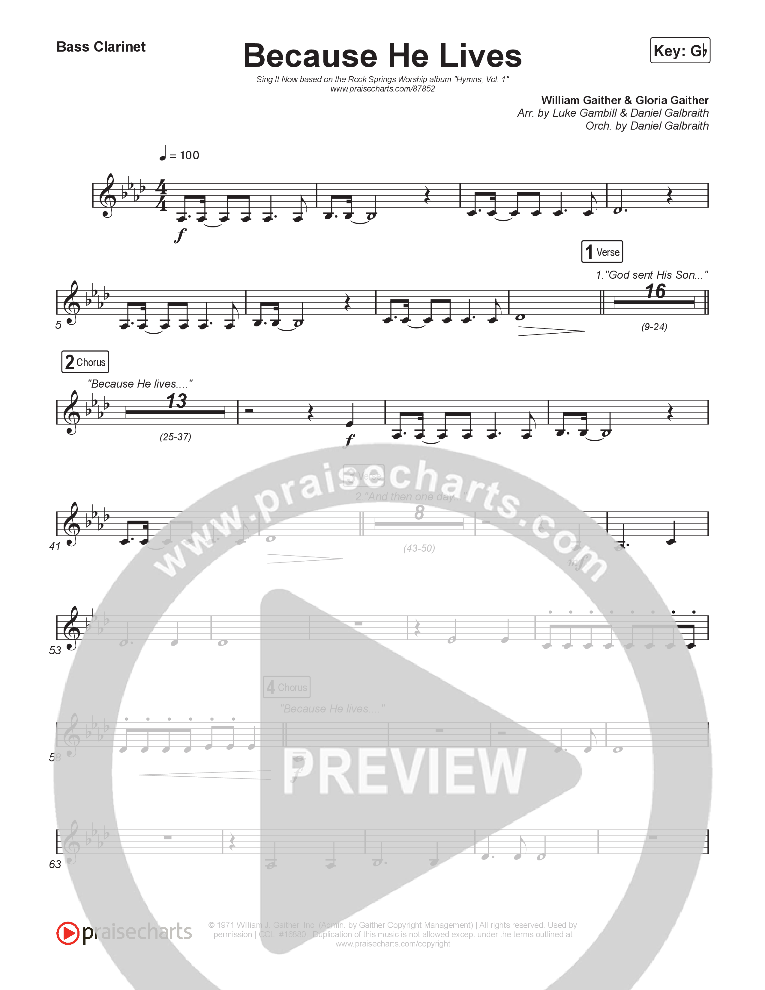 Because He Lives (Sing It Now) Bass Clarinet (Rock Springs Worship / Arr. Luke Gambill)