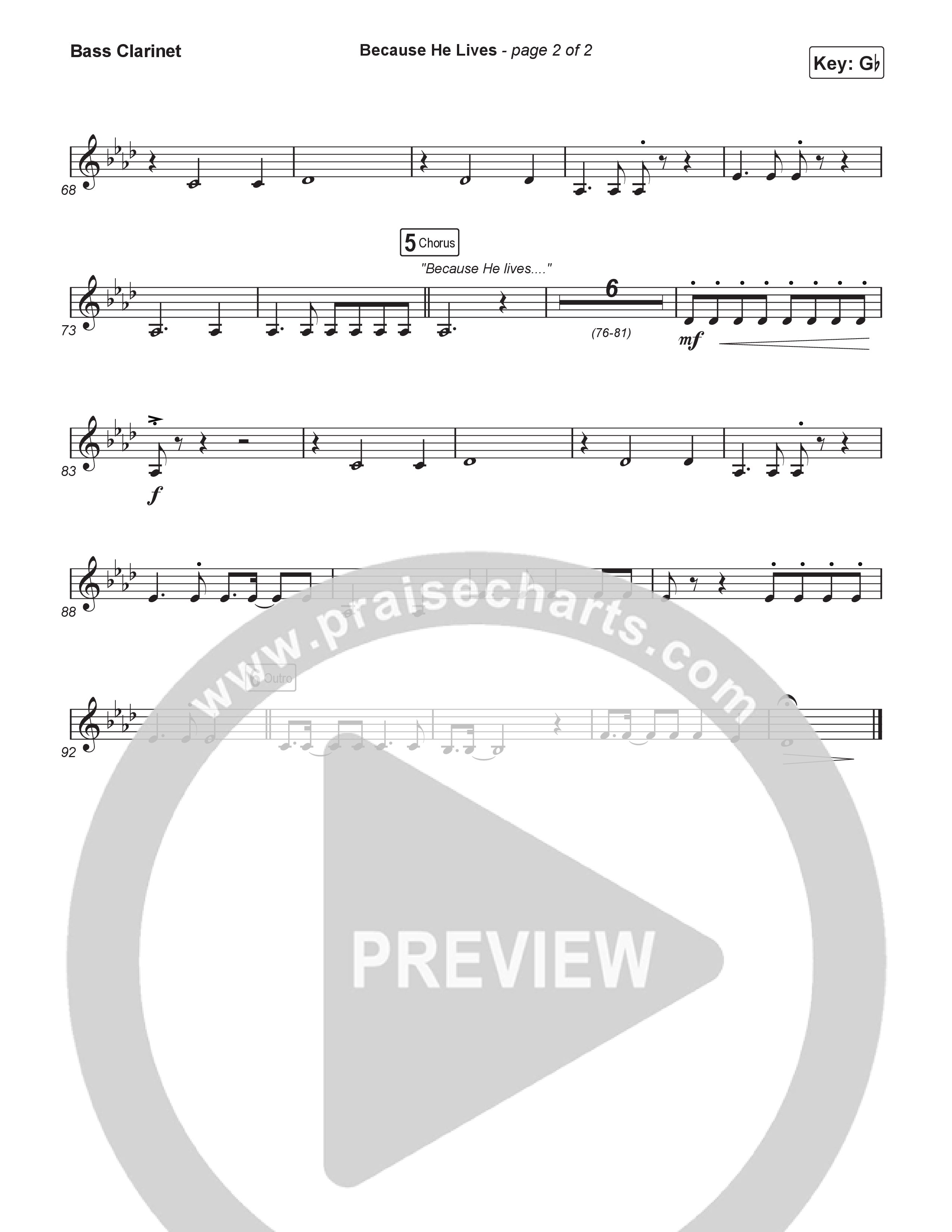 Because He Lives (Sing It Now) Bass Clarinet (Rock Springs Worship / Arr. Luke Gambill)