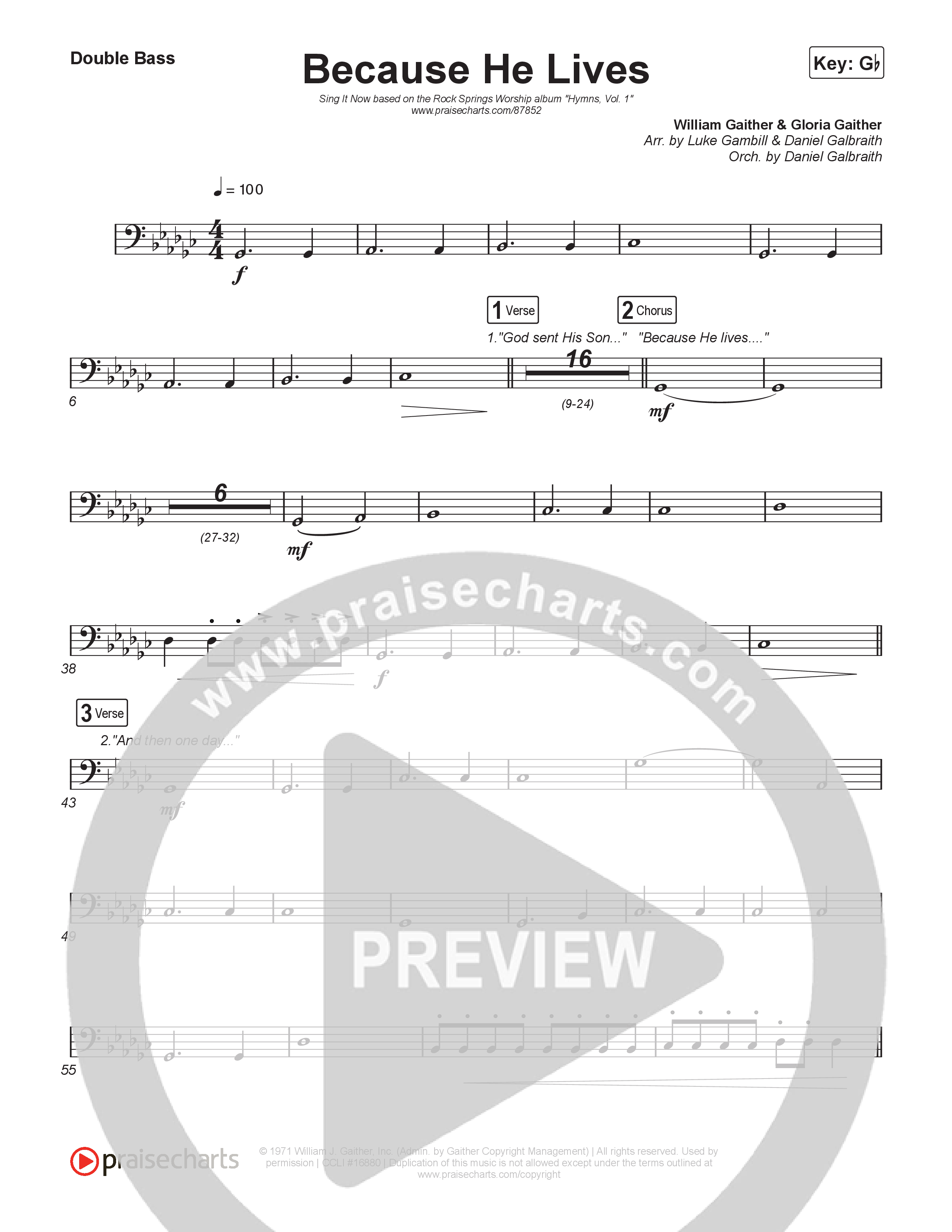 Because He Lives (Sing It Now) Double Bass (Rock Springs Worship / Arr. Luke Gambill)