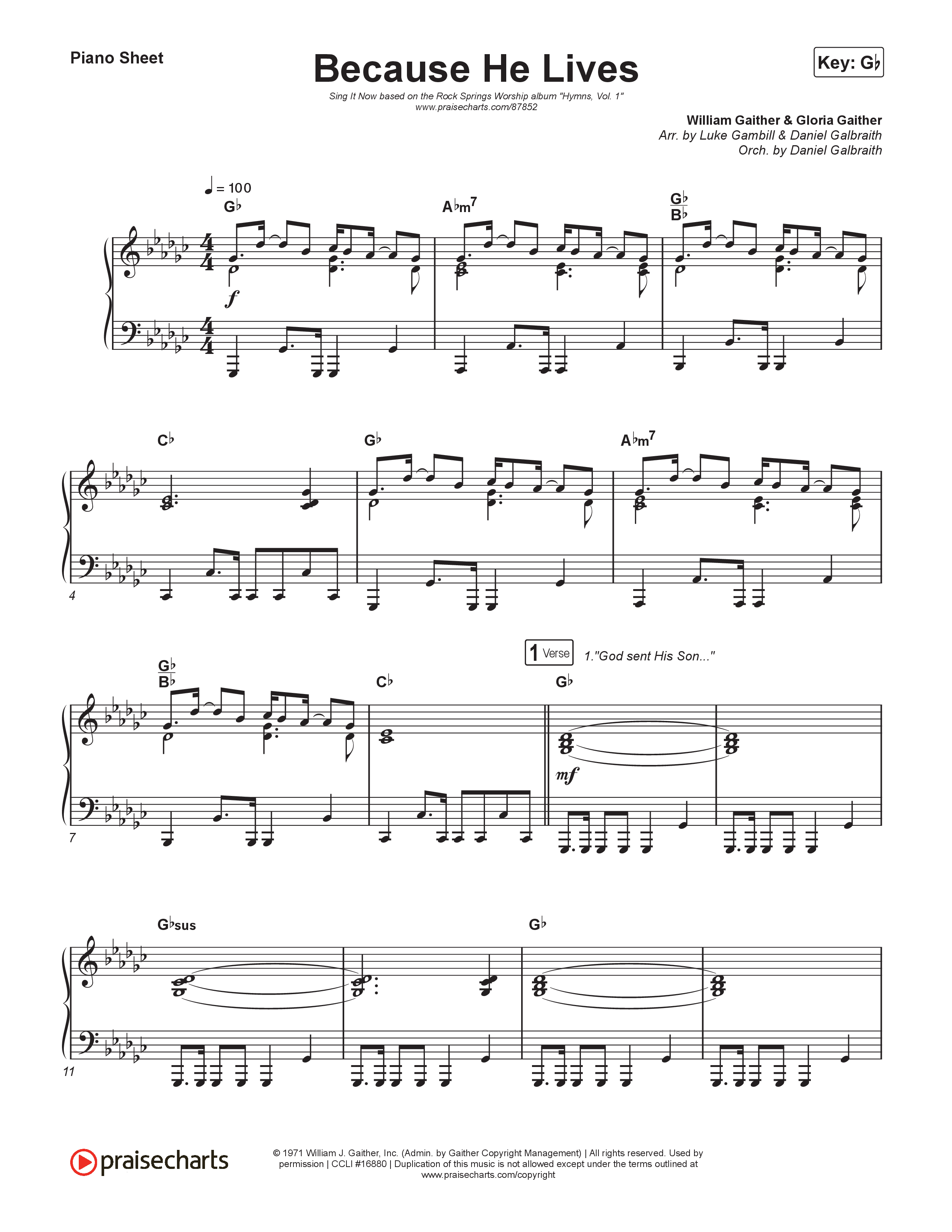 Because He Lives (Sing It Now) Piano Sheet (Rock Springs Worship / Arr. Luke Gambill)