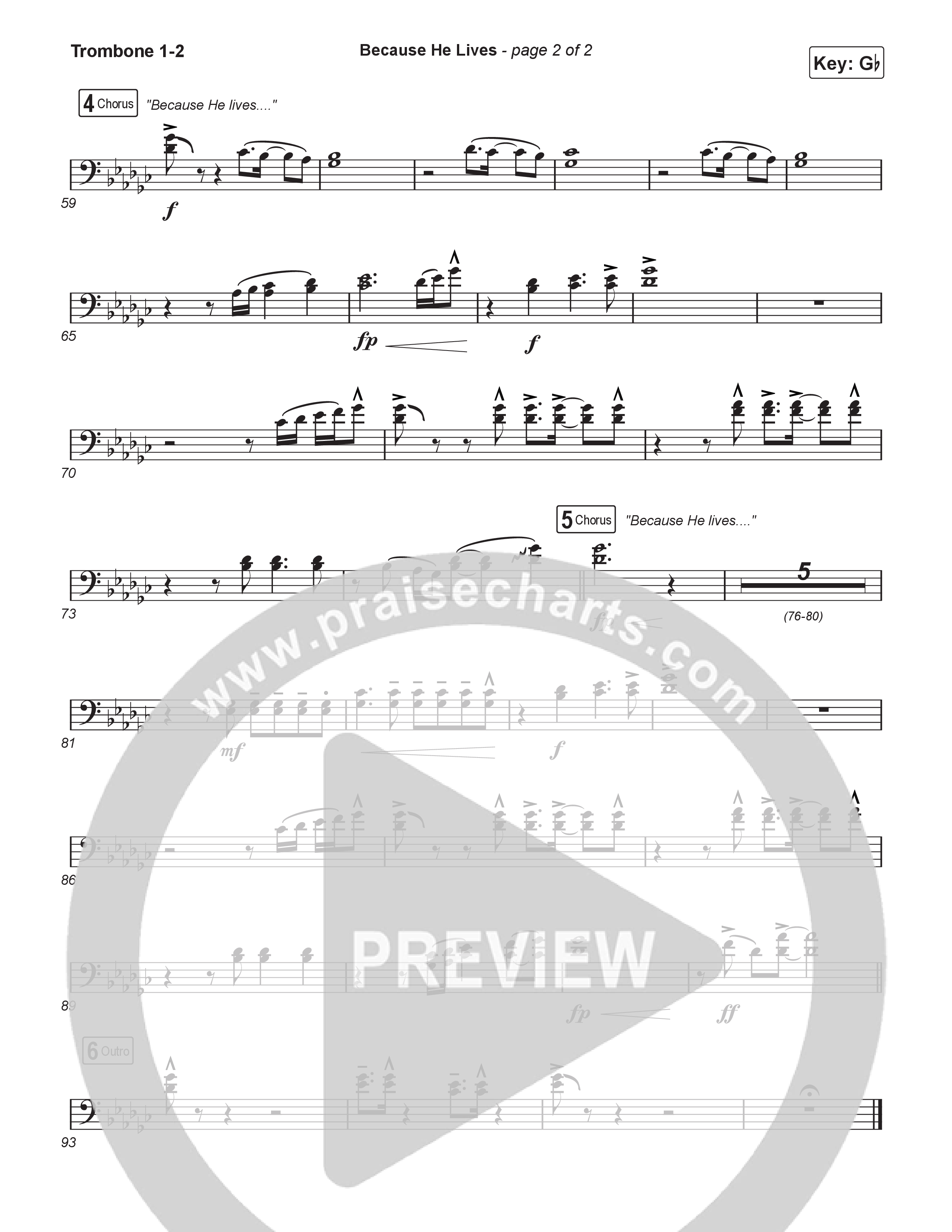 Because He Lives (Sing It Now) Trombone 1/2 (Rock Springs Worship / Arr. Luke Gambill)