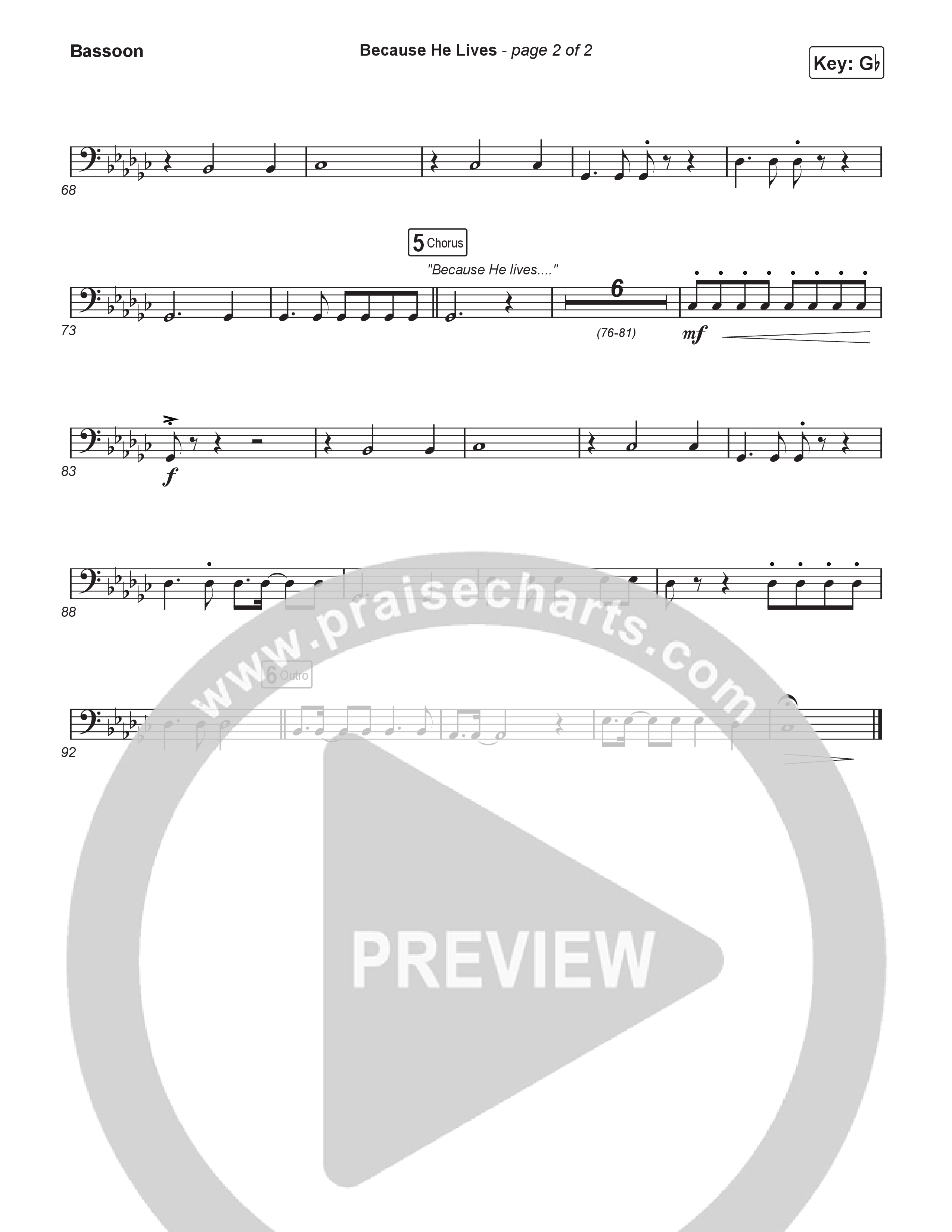 Because He Lives (Worship Choir/SAB) Bassoon (Rock Springs Worship / Arr. Luke Gambill)