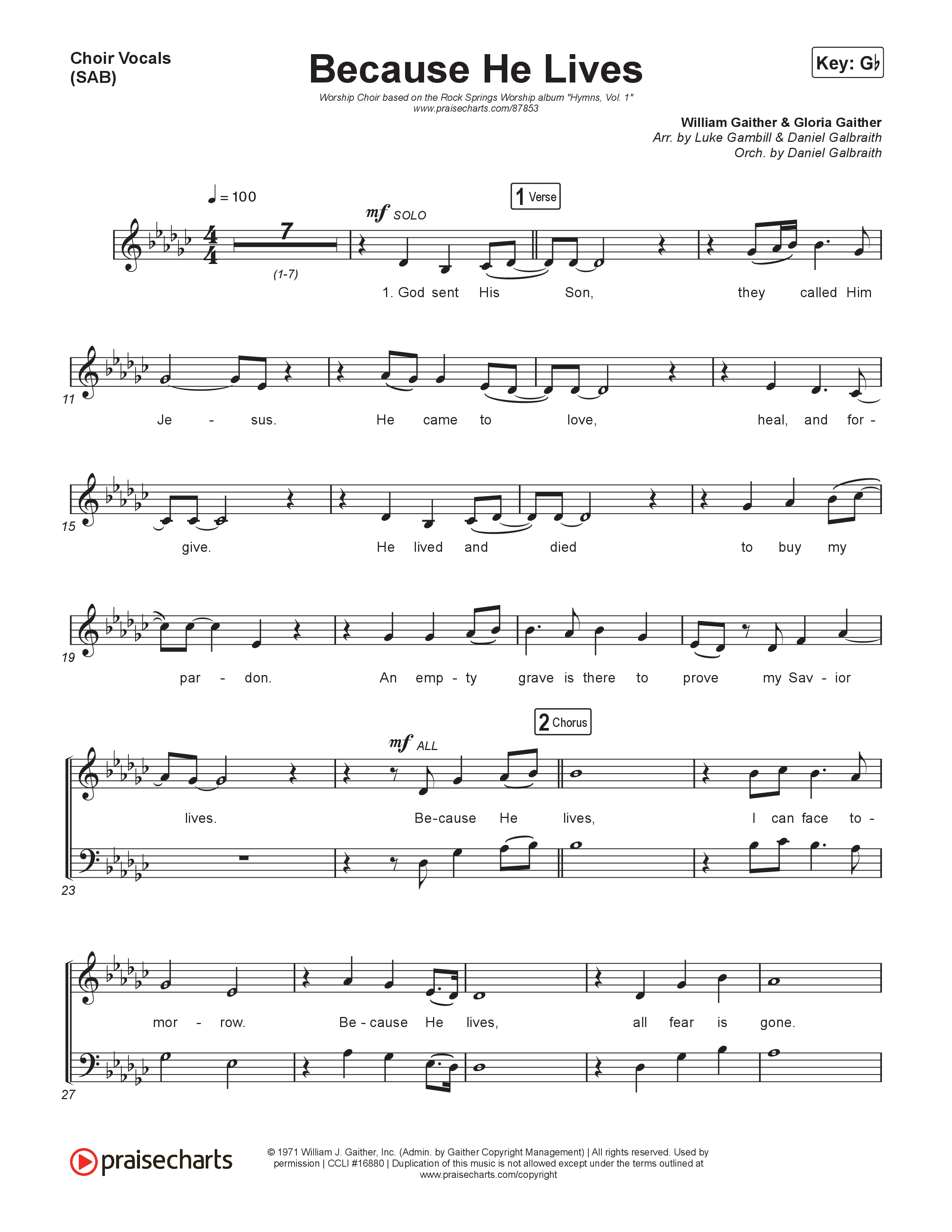 Because He Lives (Worship Choir/SAB) Choir Sheet (SAB) (Rock Springs Worship / Arr. Luke Gambill)