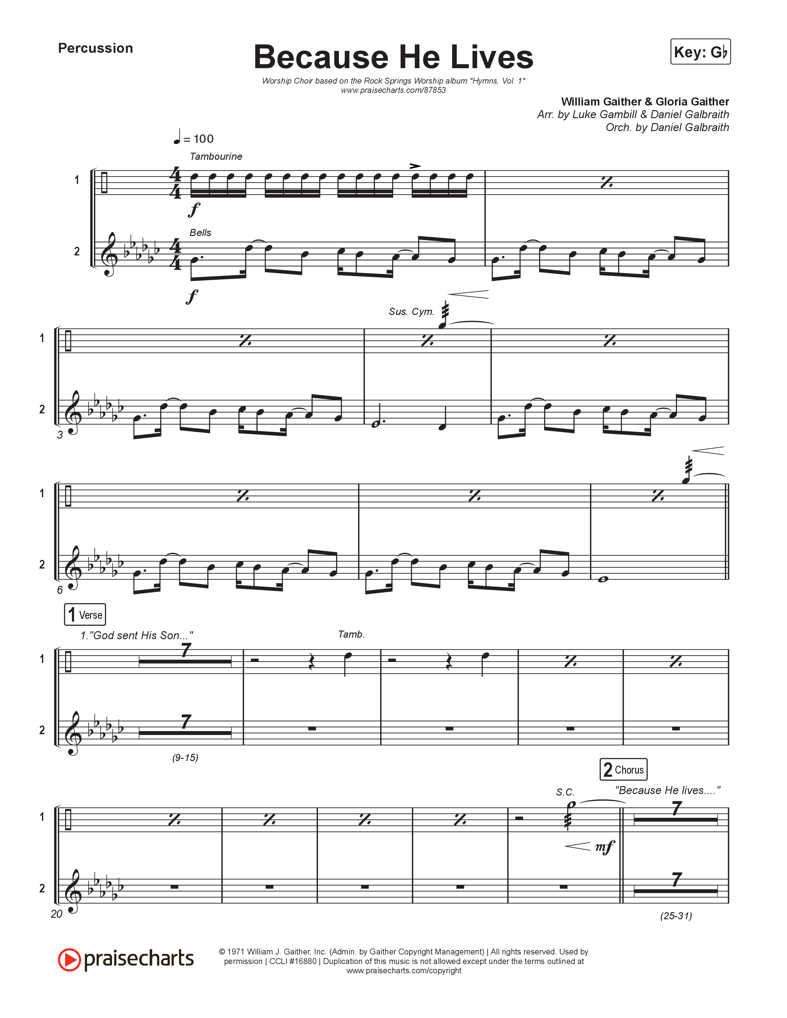 Because He Lives (Worship Choir/SAB) Percussion (Rock Springs Worship / Arr. Luke Gambill)