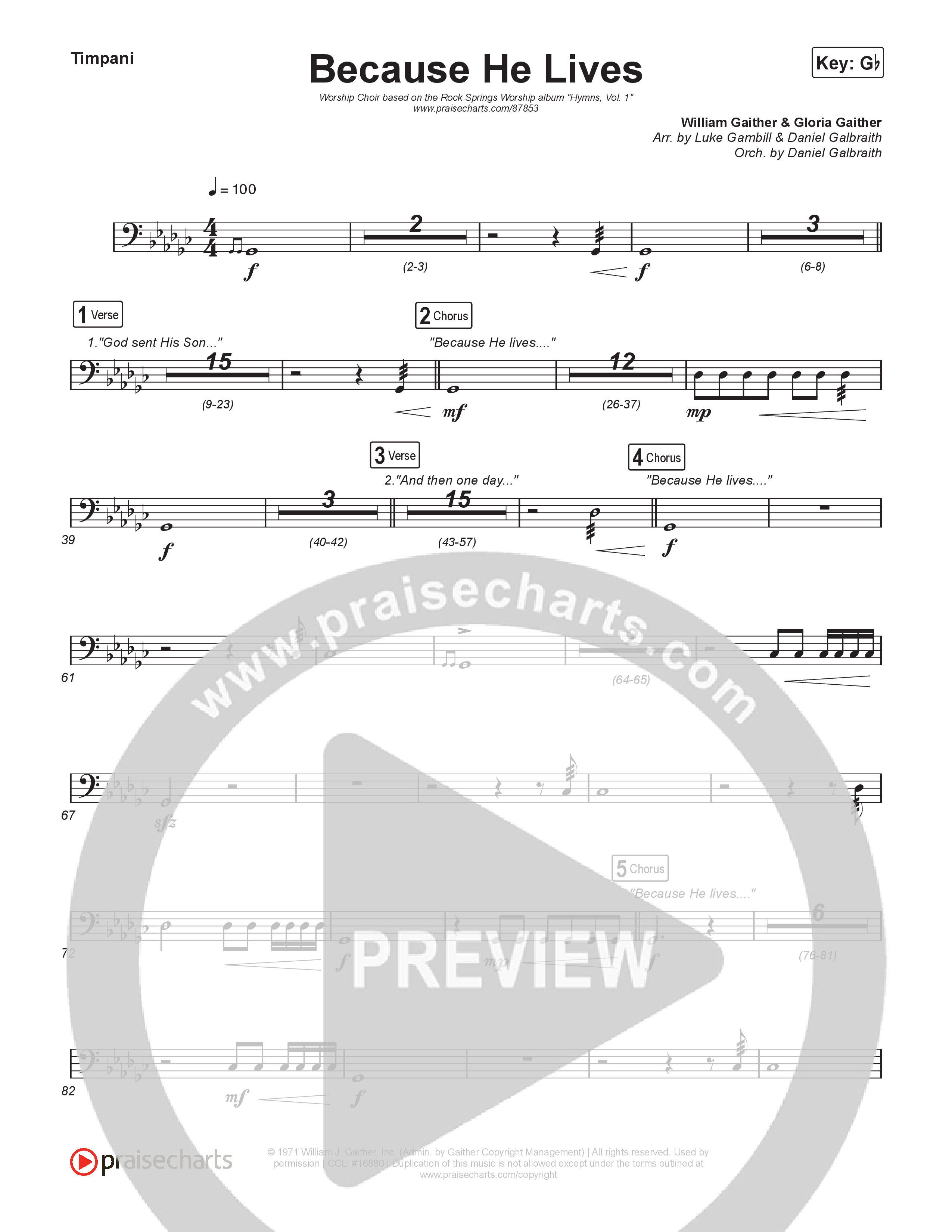 Because He Lives (Worship Choir/SAB) Timpani (Rock Springs Worship / Arr. Luke Gambill)