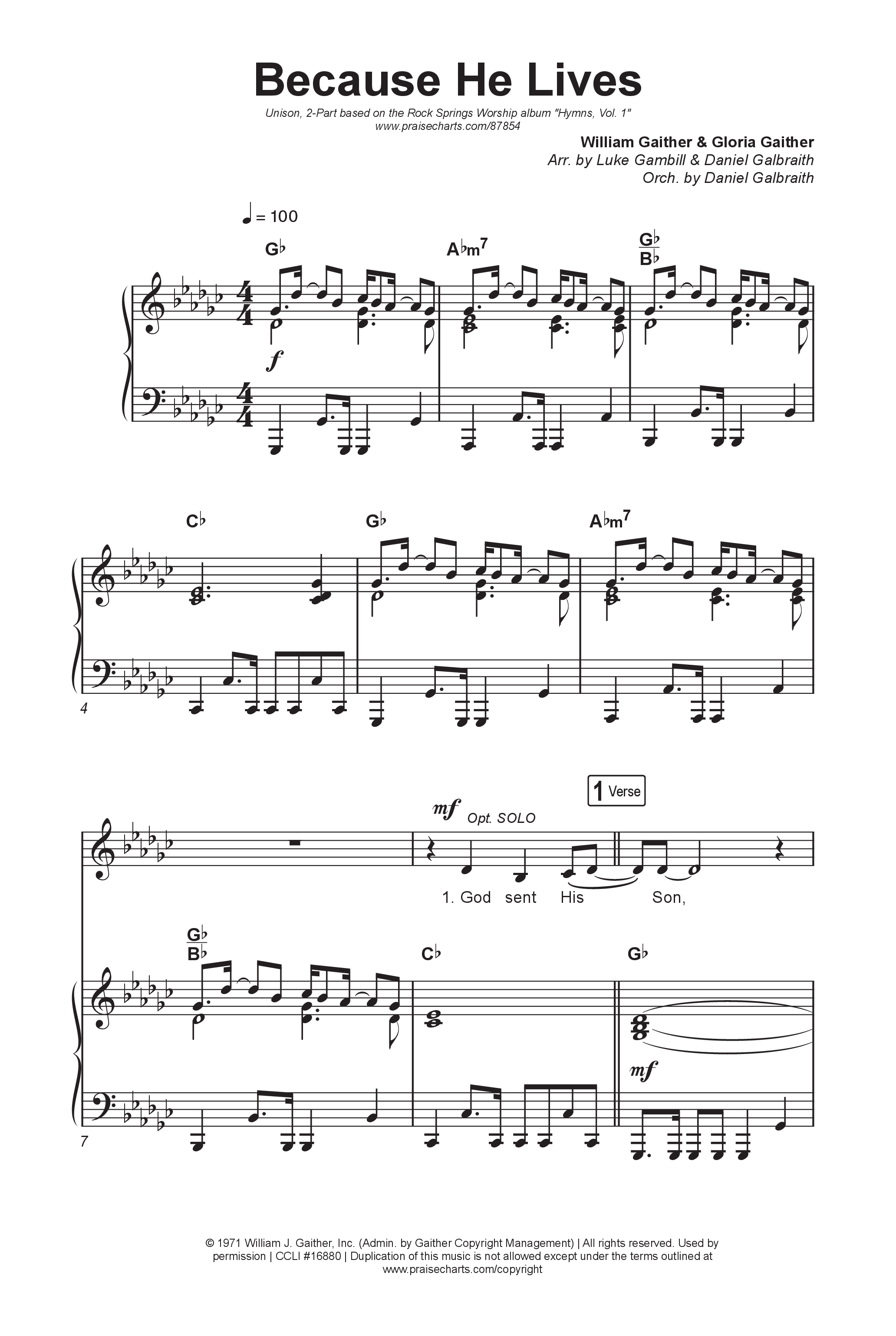 Because He Lives (Unison/2-Part) Octavo (Uni/2-Part & Pno) (Rock Springs Worship / Arr. Luke Gambill)