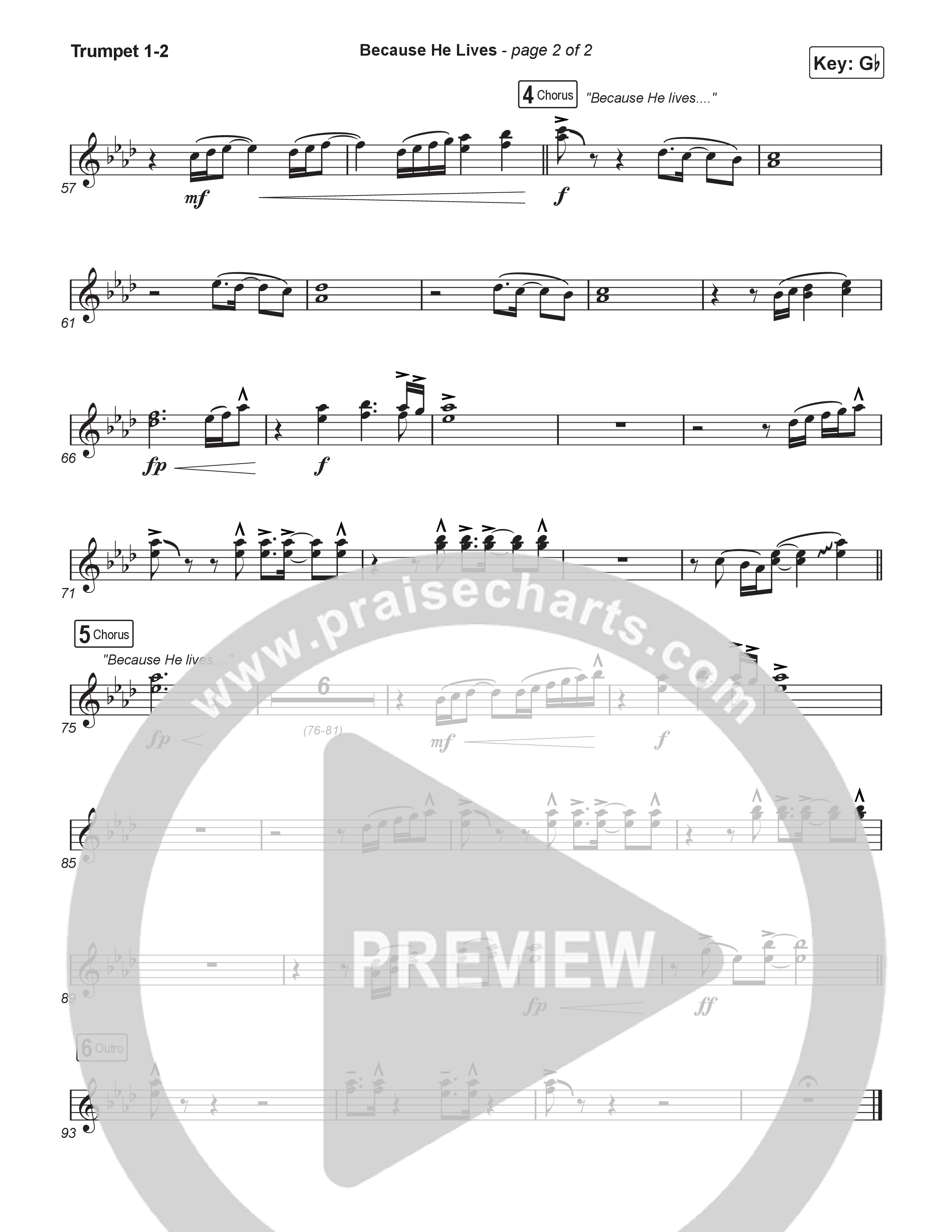Because He Lives (Unison/2-Part) Trumpet 1,2 (Rock Springs Worship / Arr. Luke Gambill)