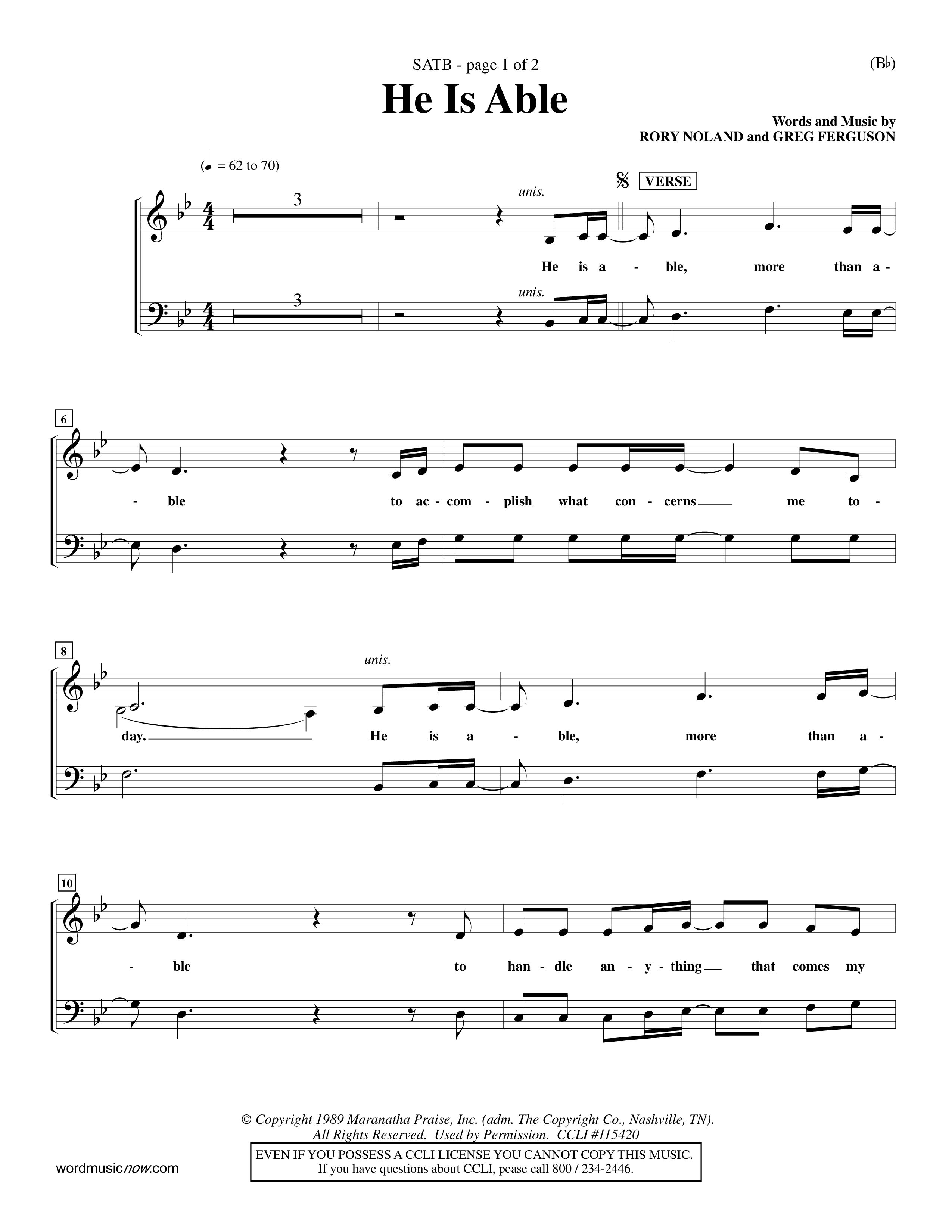 He Is Able (Choral Anthem SATB) Choir Sheet (SATB) (Word Music Choral / Orch. Mark McClure)
