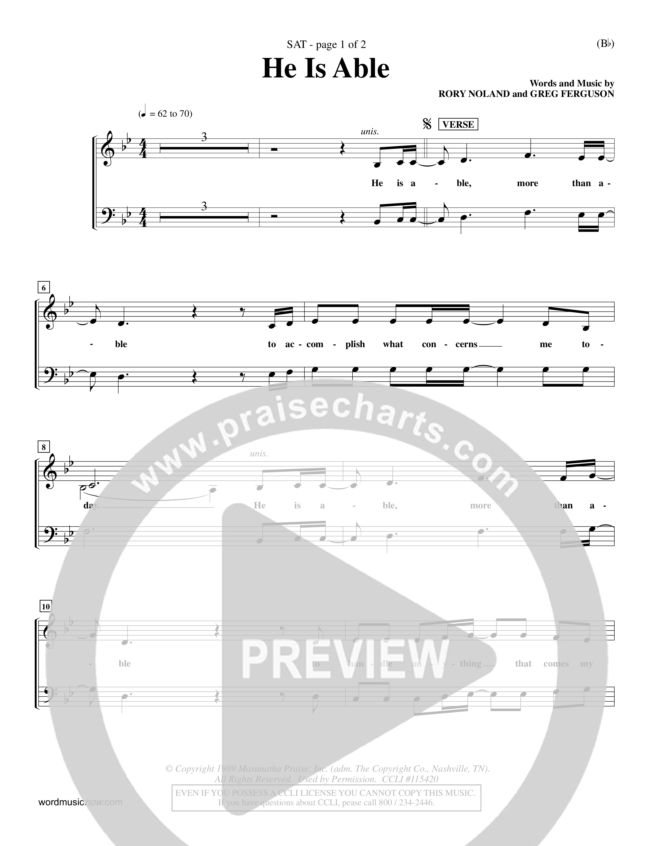 He Is Able (Choral Anthem SATB) Choir Sheet (SATB) (Word Music Choral / Orch. Mark McClure)
