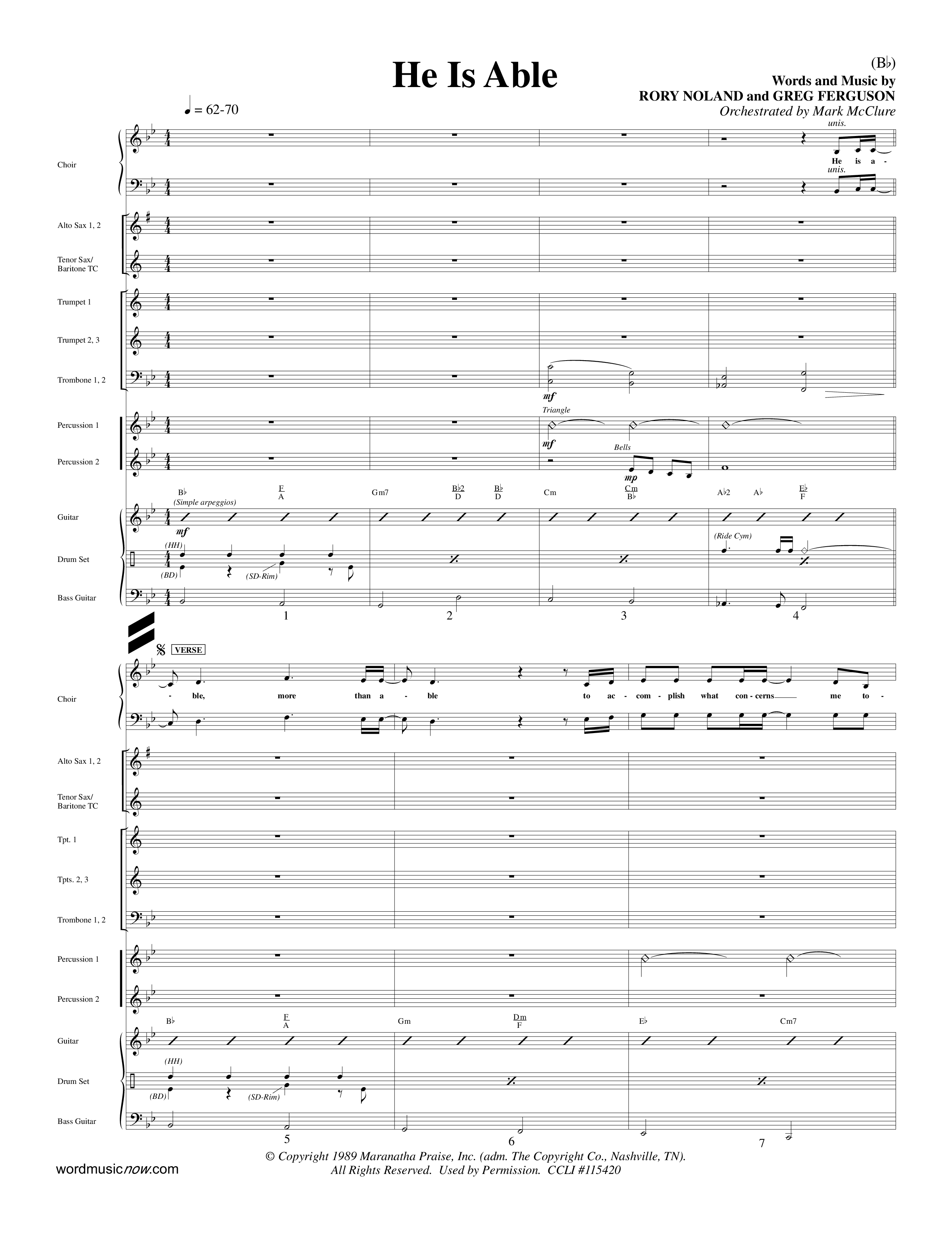 He Is Able (Choral Anthem SATB) PraiseBand (incl. Brass) (Word Music Choral / Orch. Mark McClure)