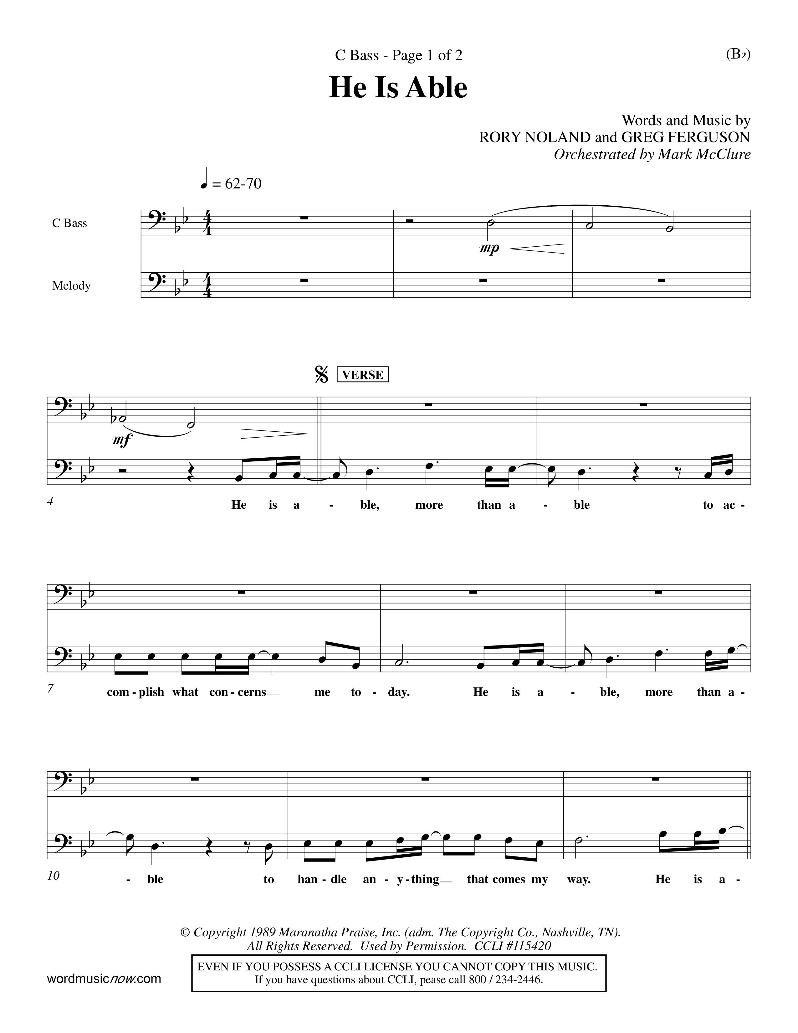 He Is Able (Choral Anthem SATB) Contrabass (Word Music Choral / Orch. Mark McClure)