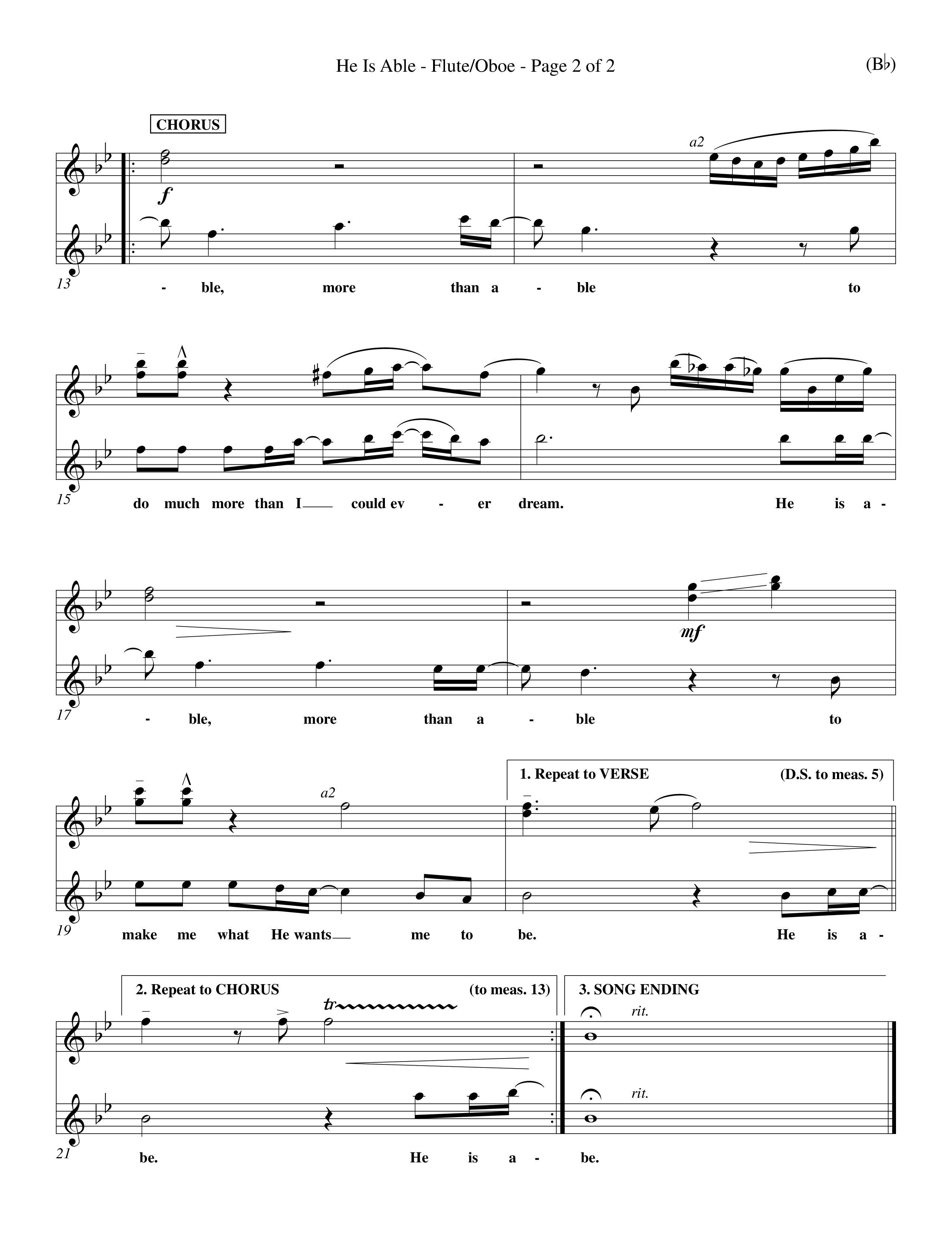 He Is Able (Choral Anthem SATB) Flute/Oboe (Word Music Choral / Orch. Mark McClure)