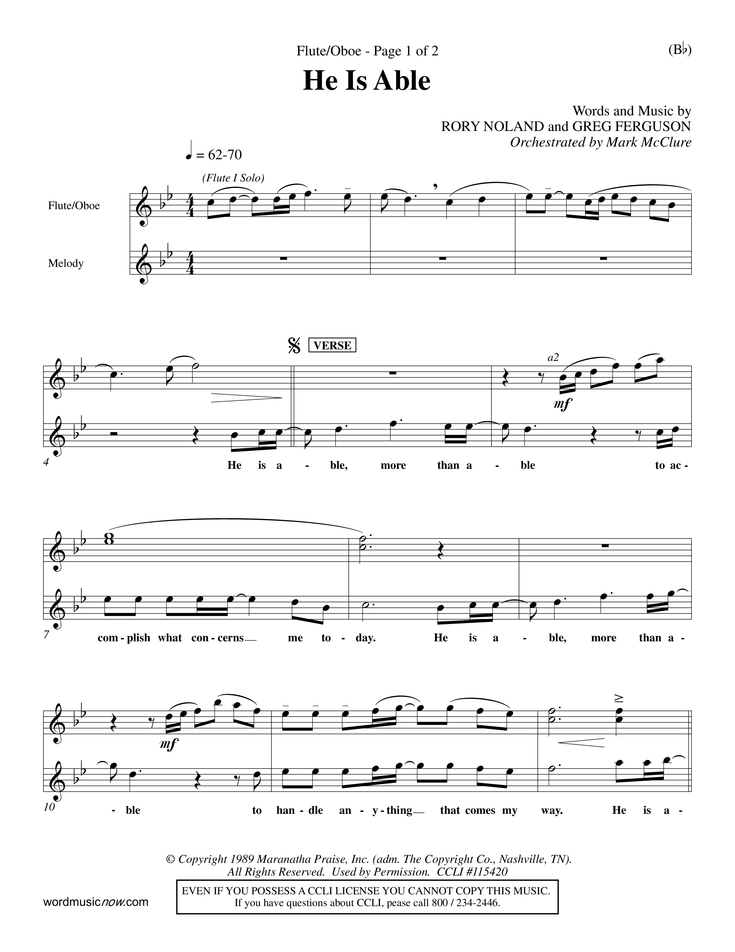 He Is Able (Choral Anthem SATB) Flute/Oboe (Word Music Choral / Orch. Mark McClure)