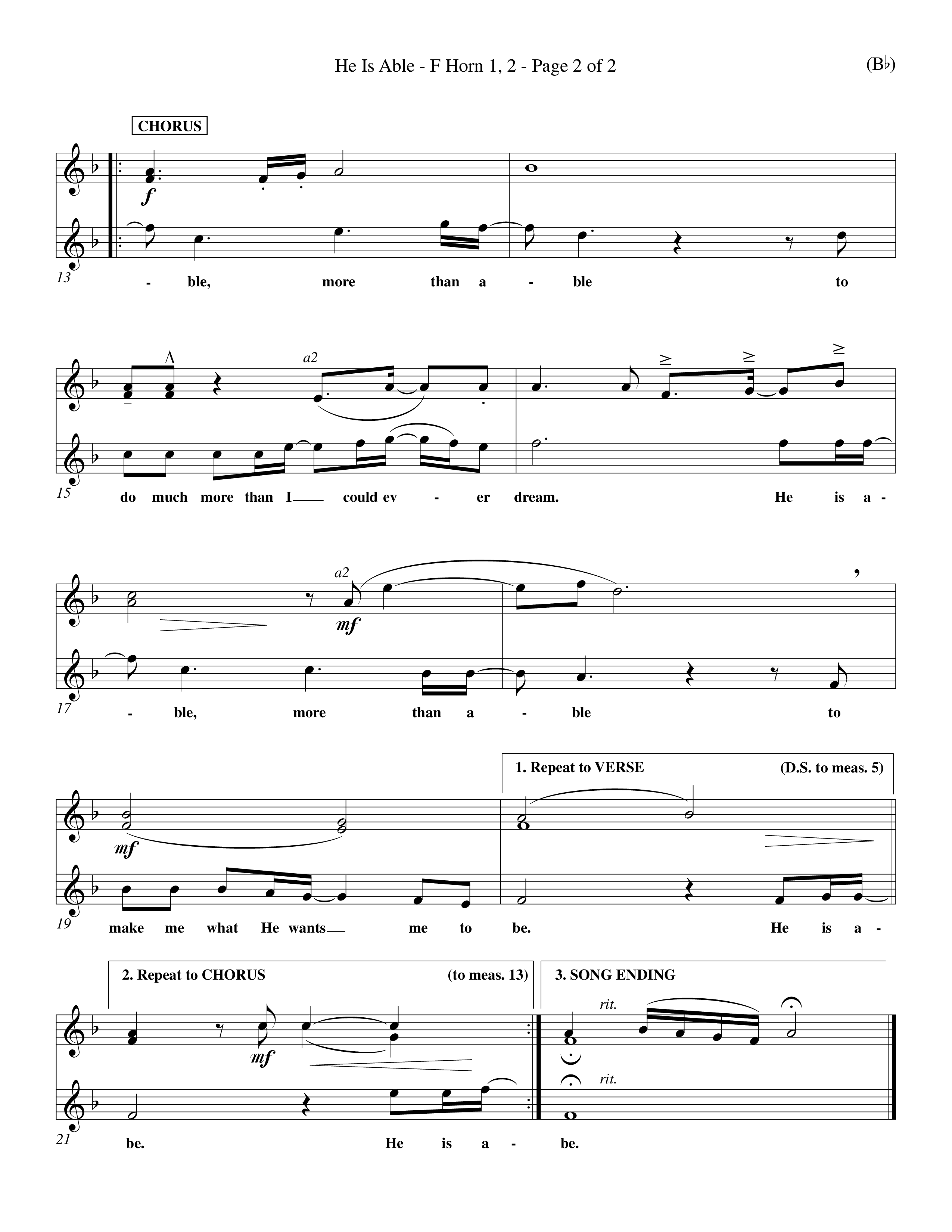 He Is Able (Choral Anthem SATB) French Horn (Word Music Choral / Orch. Mark McClure)
