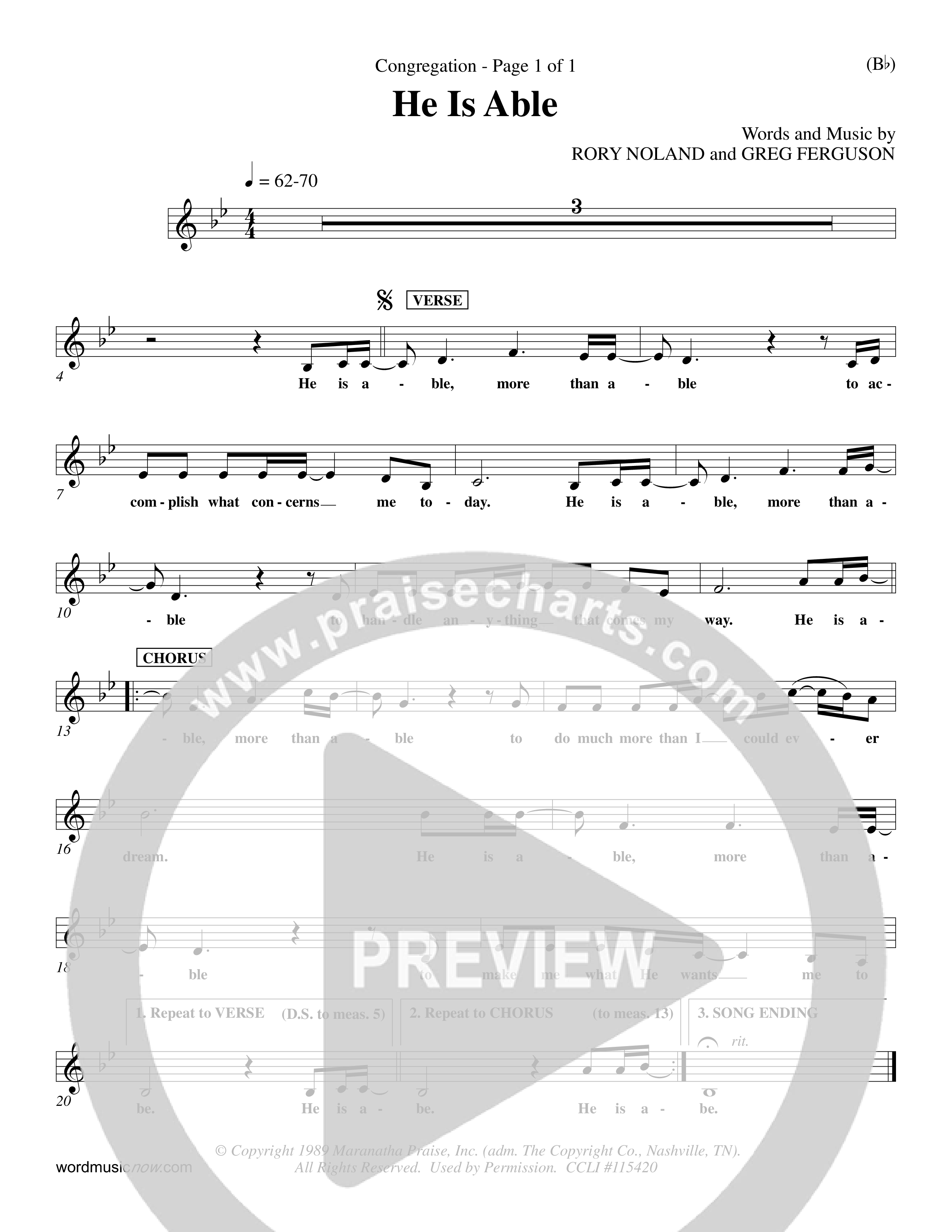 He Is Able (Choral Anthem SATB) Lead Sheet (Mel) (Word Music Choral / Orch. Mark McClure)