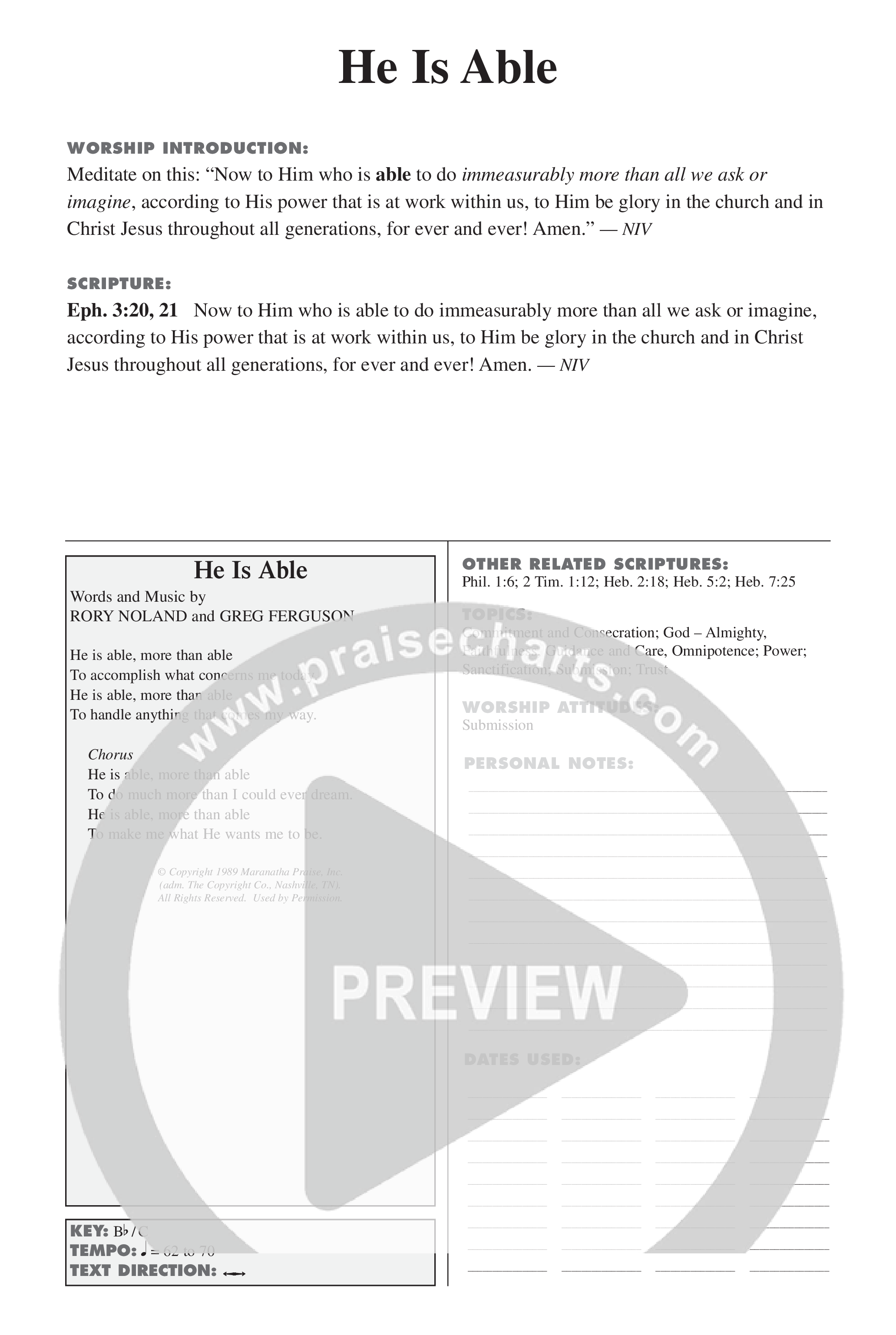 He Is Able (Choral Anthem SATB) Lead Sheet (Mel) (Word Music Choral / Orch. Mark McClure)