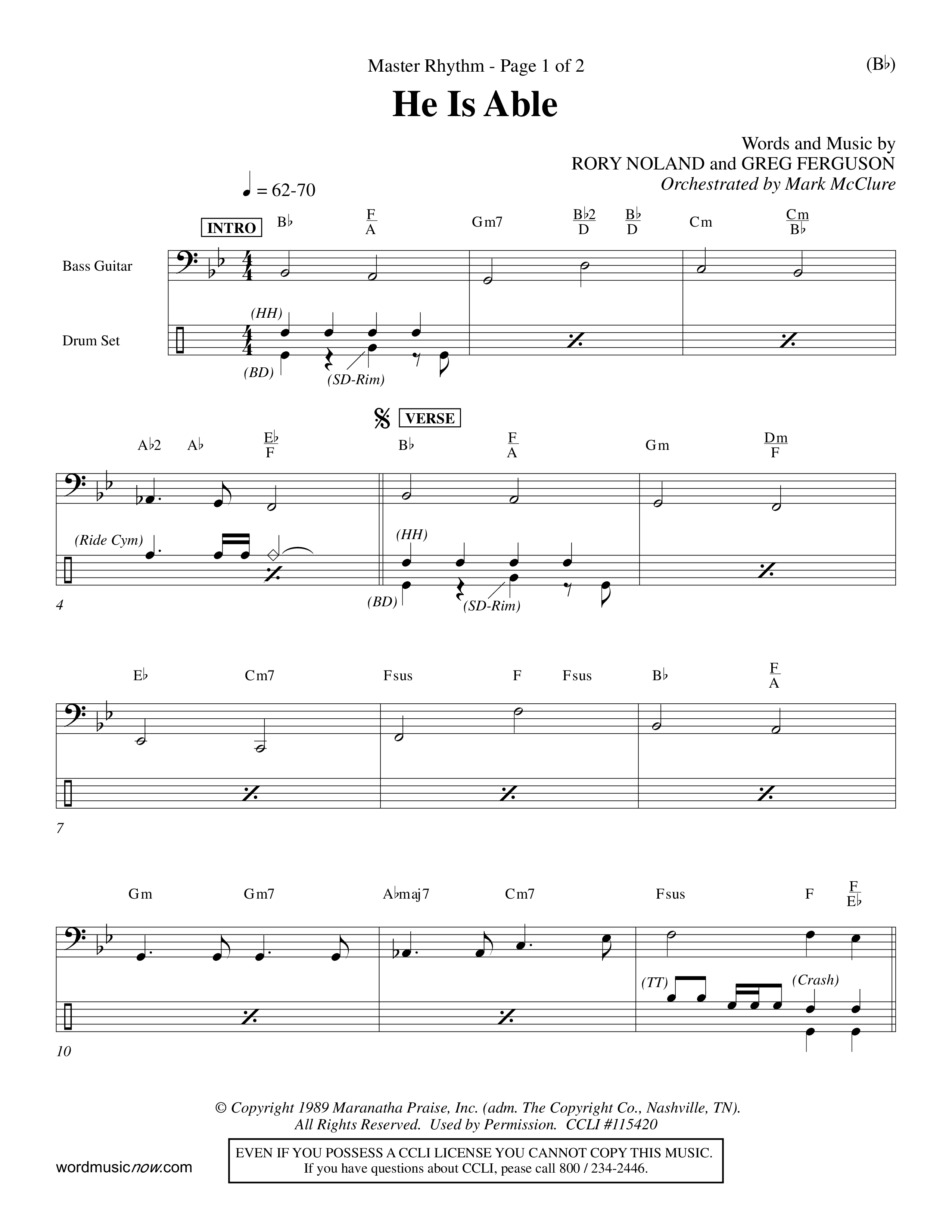 He Is Able (Choral Anthem SATB) Rhythm Chart (Word Music Choral / Orch. Mark McClure)
