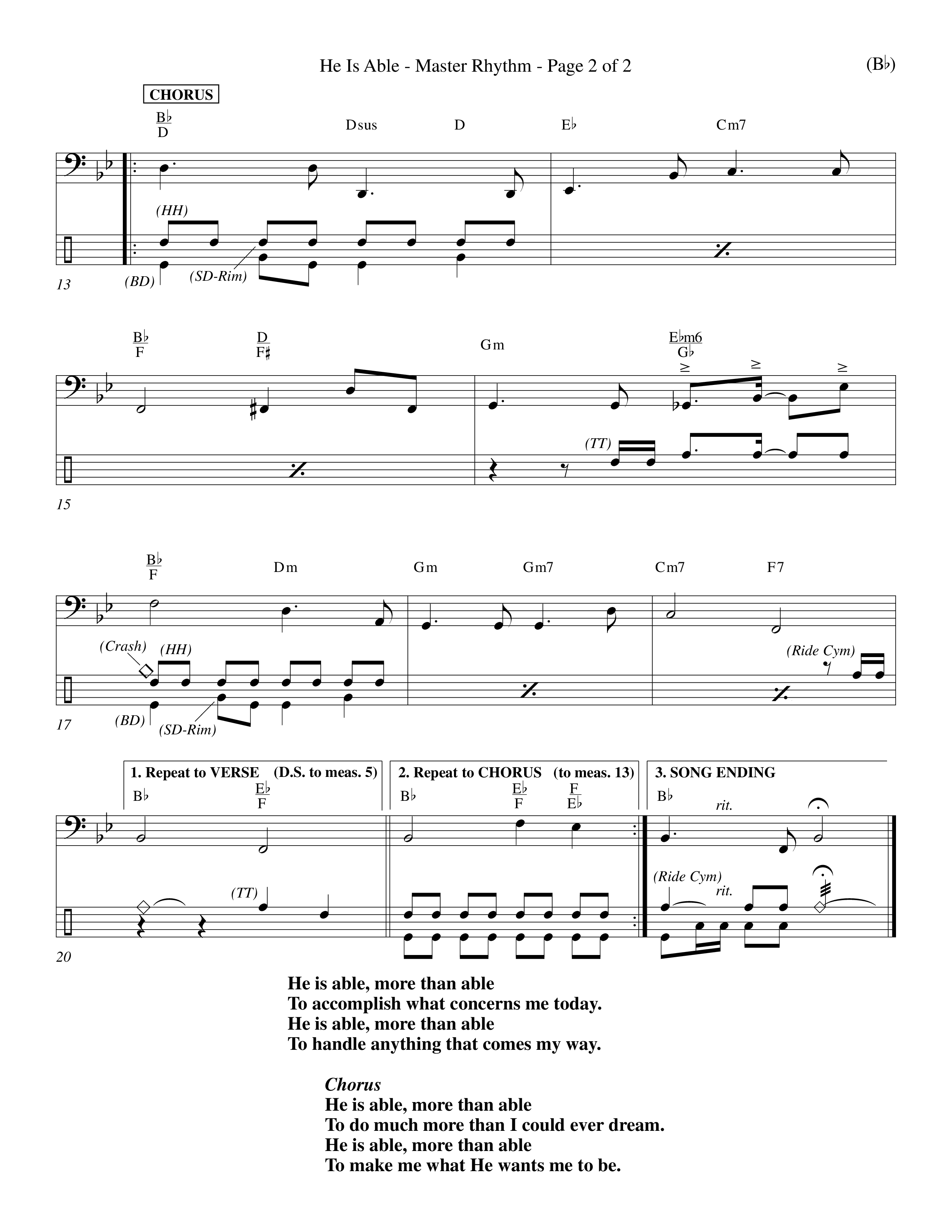 He Is Able (Choral Anthem SATB) Rhythm Chart (Word Music Choral / Orch. Mark McClure)