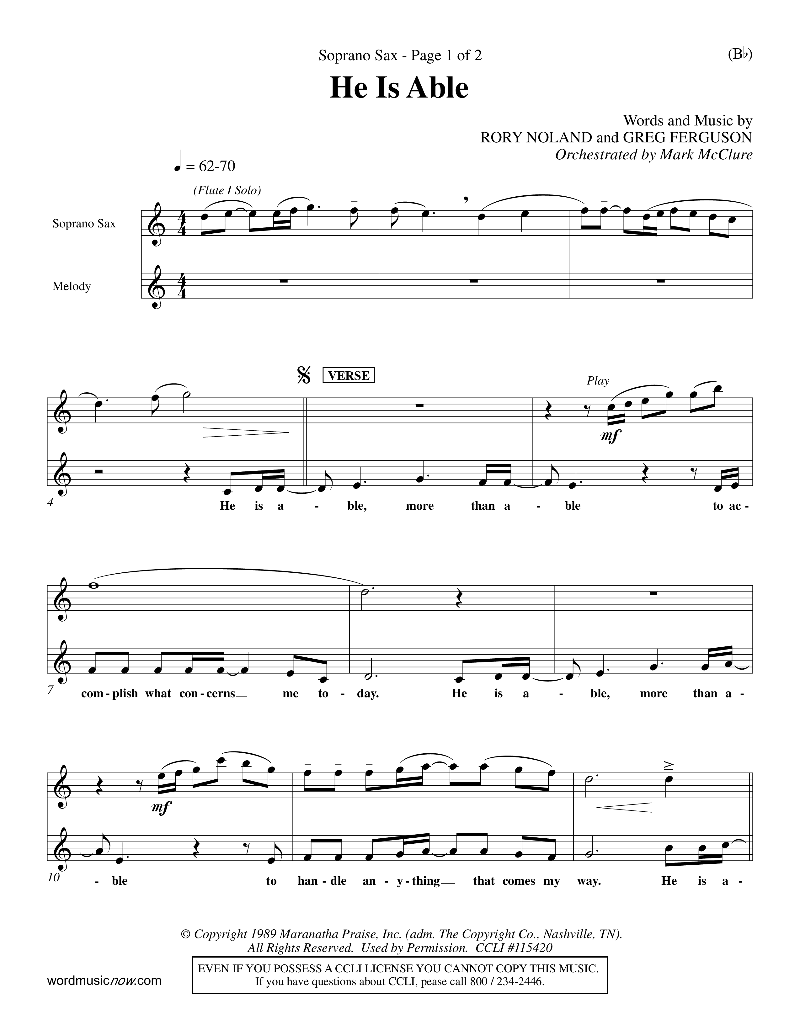He Is Able (Choral Anthem SATB) Saxophone (Word Music Choral / Orch. Mark McClure)