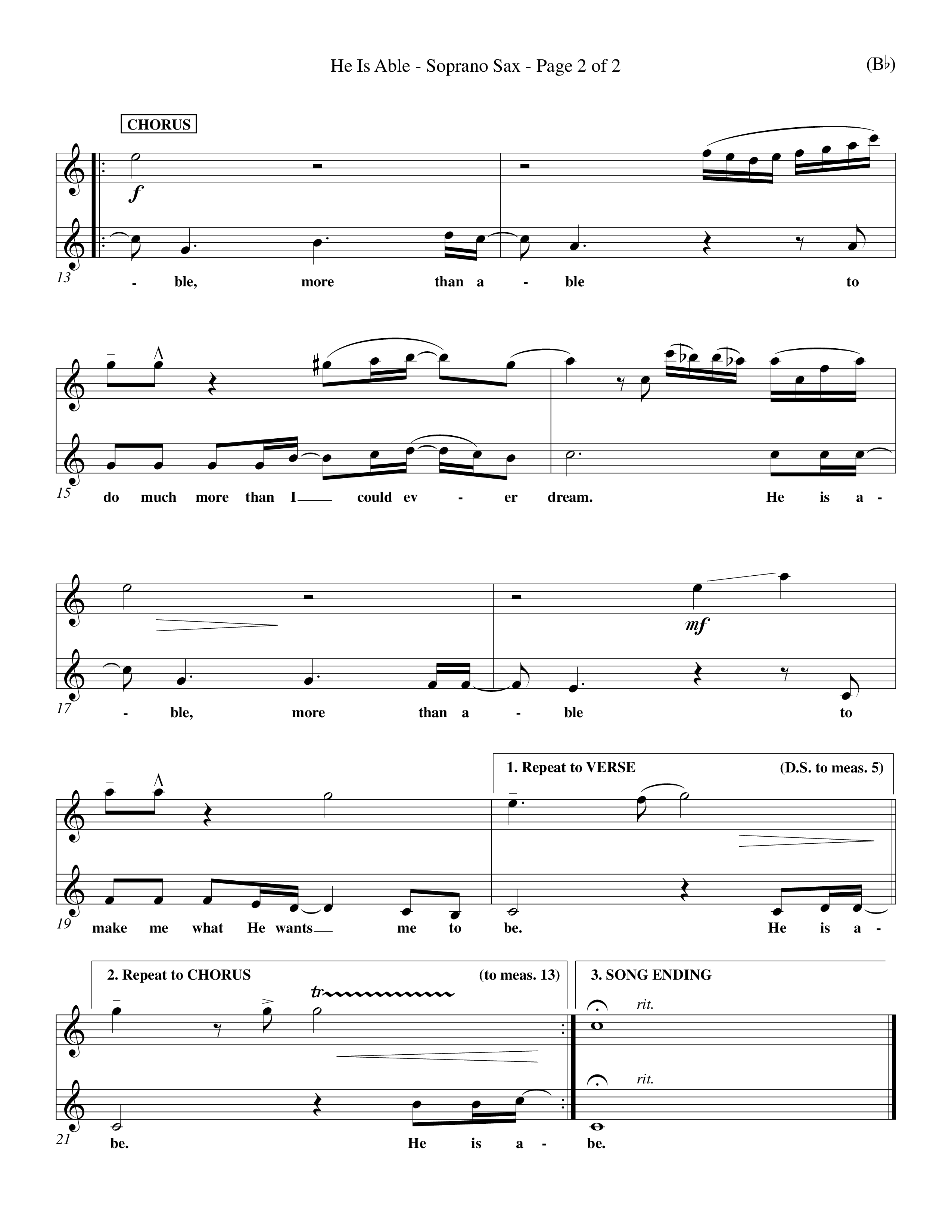 He Is Able (Choral Anthem SATB) Saxophone (Word Music Choral / Orch. Mark McClure)