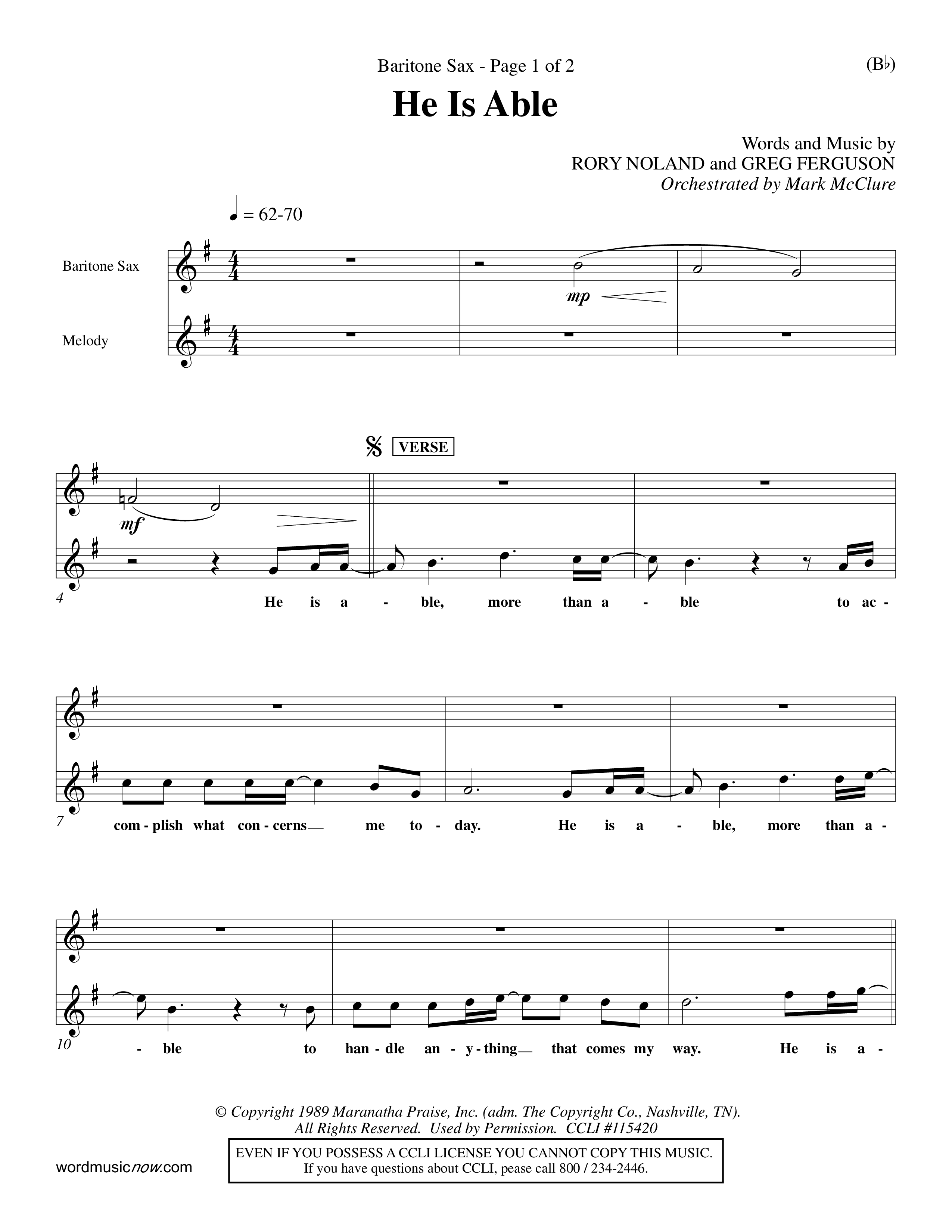 He Is Able (Choral Anthem SATB) Saxophone (Word Music Choral / Orch. Mark McClure)