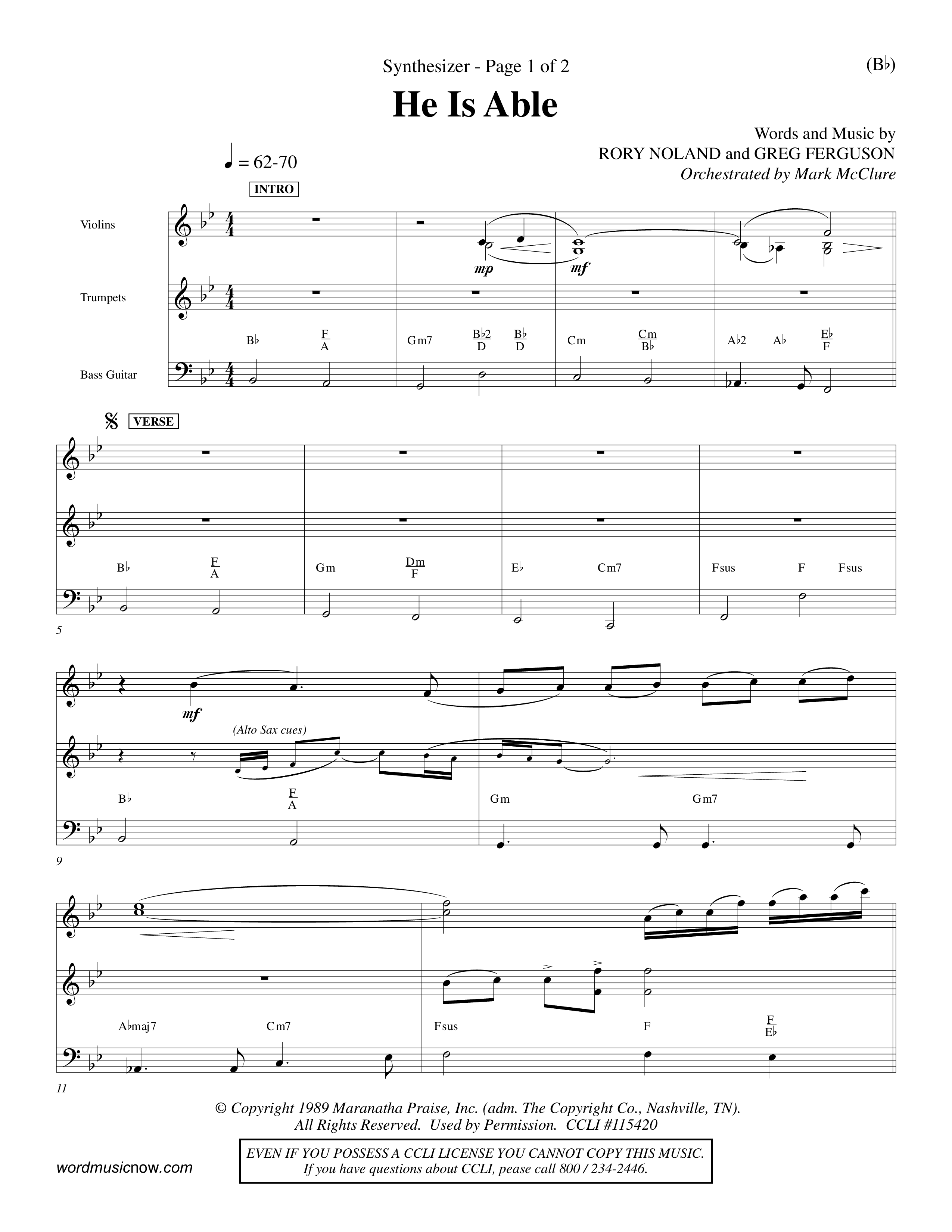 He Is Able (Choral Anthem SATB) Synth (Word Music Choral / Orch. Mark McClure)
