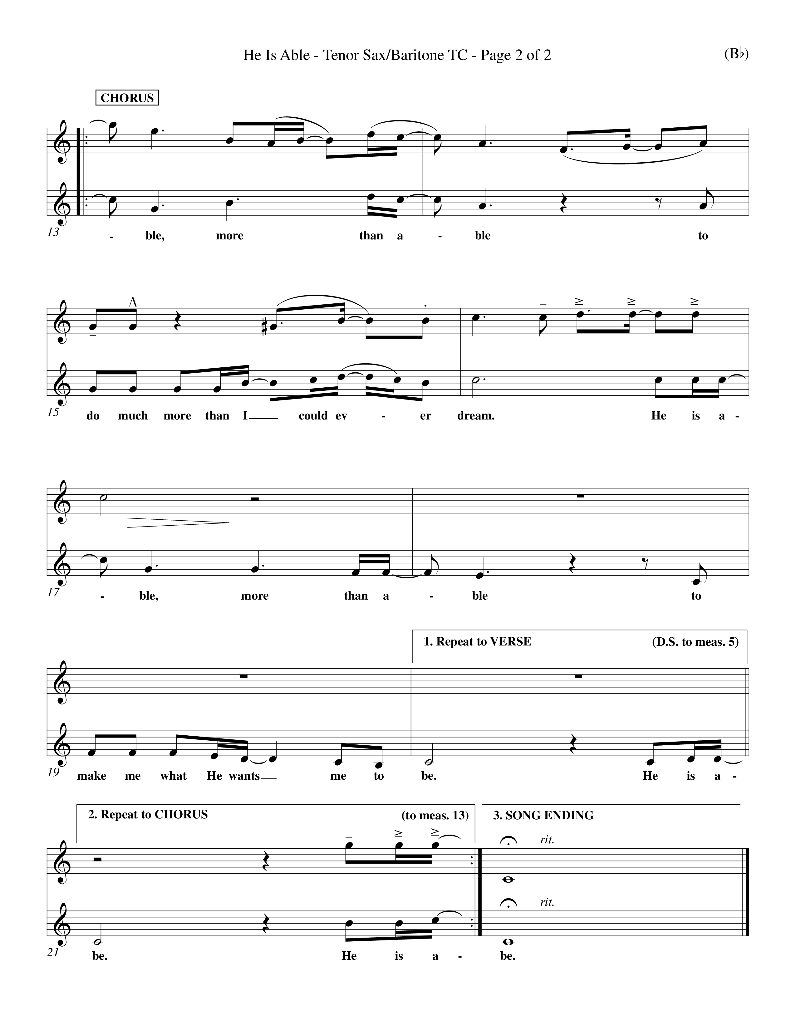 He Is Able (Choral Anthem SATB) Tenor Sax/Baritone T.C. (Word Music Choral / Orch. Mark McClure)