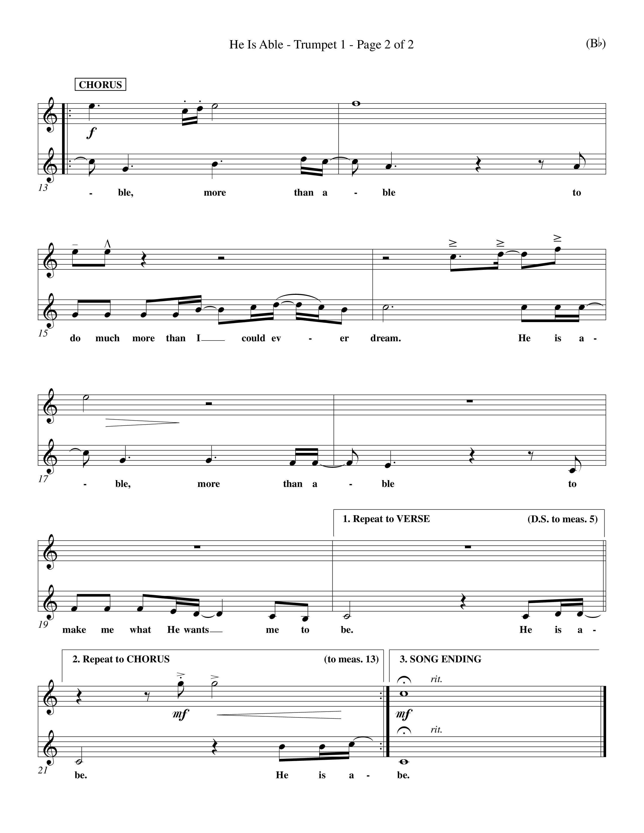 He Is Able (Choral Anthem SATB) Trumpet 1 (Word Music Choral / Orch. Mark McClure)