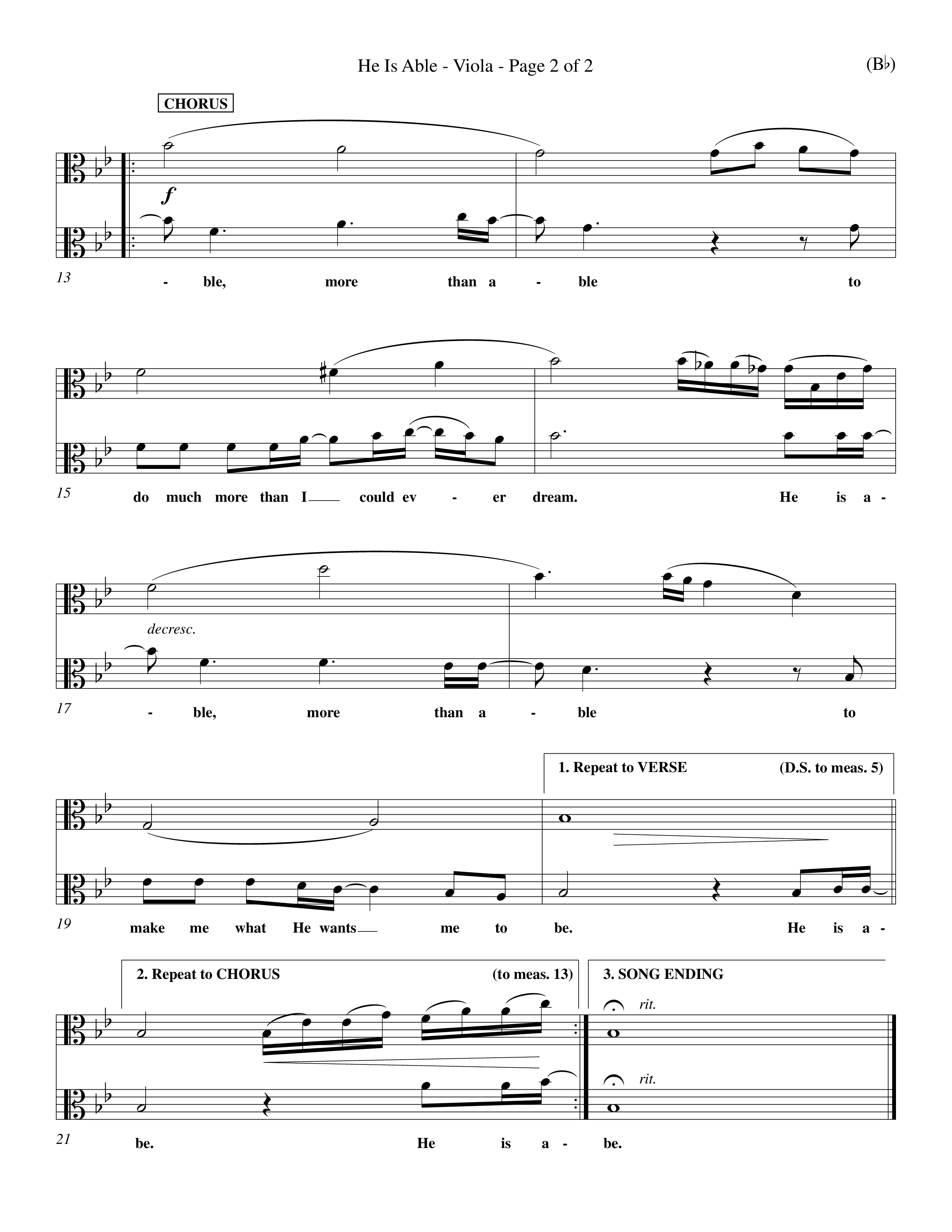 He Is Able (Choral Anthem SATB) Viola (Word Music Choral / Orch. Mark McClure)