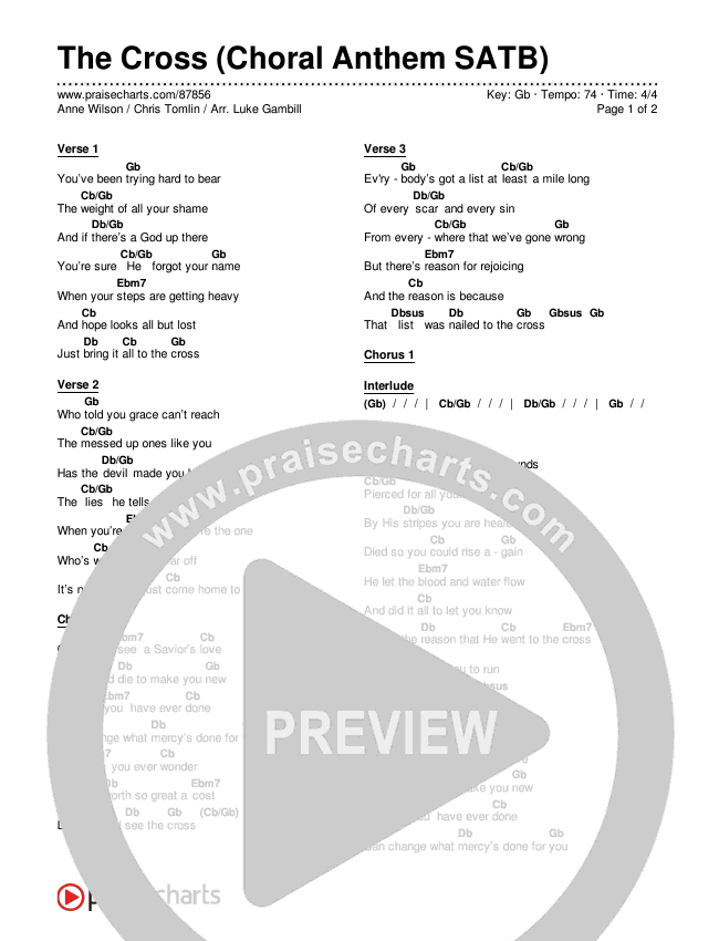 The Cross (Choral Anthem SATB) Chords & Lyrics (Anne Wilson / Chris Tomlin / Arr. Luke Gambill)