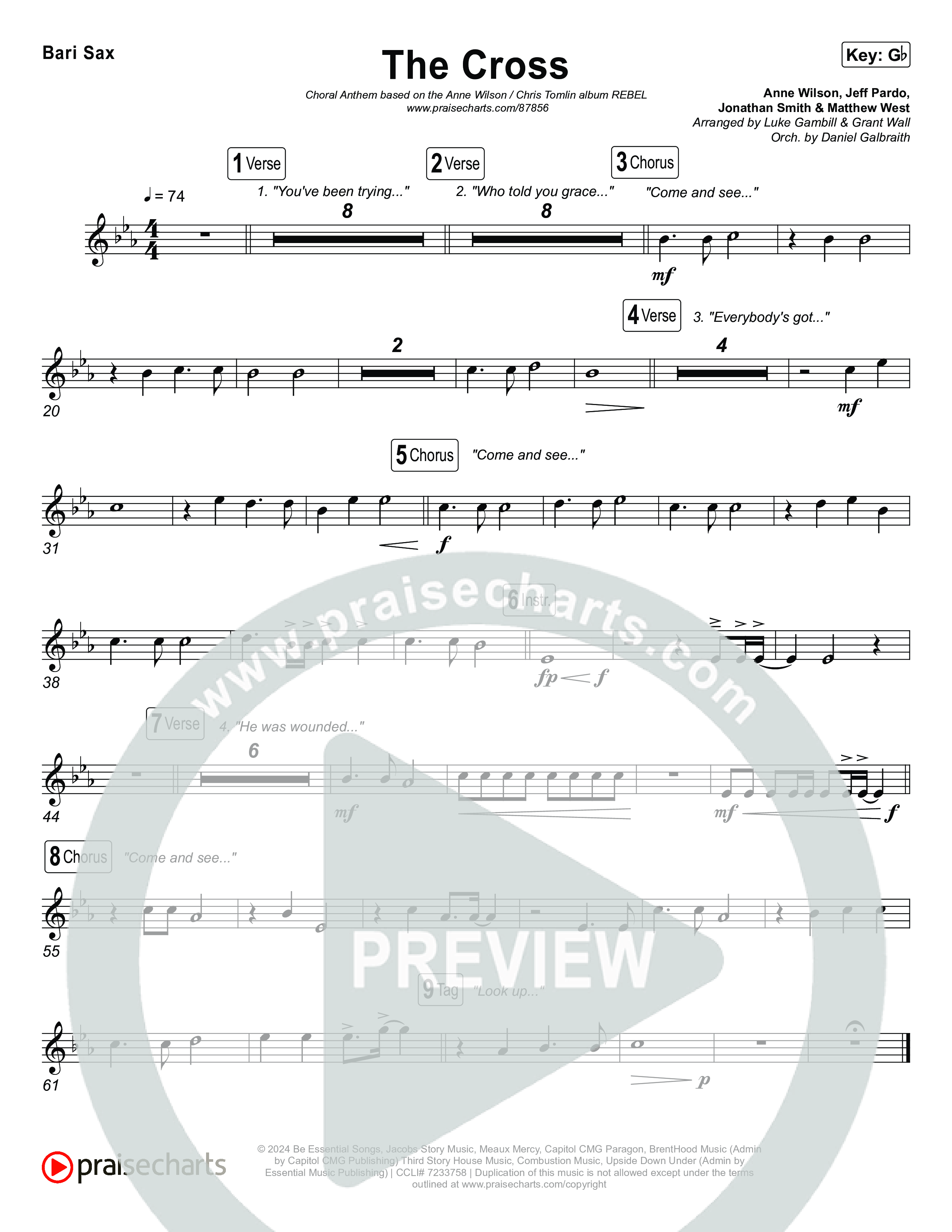 The Cross (Choral Anthem SATB) Bari Sax (Anne Wilson / Chris Tomlin / Arr. Luke Gambill)