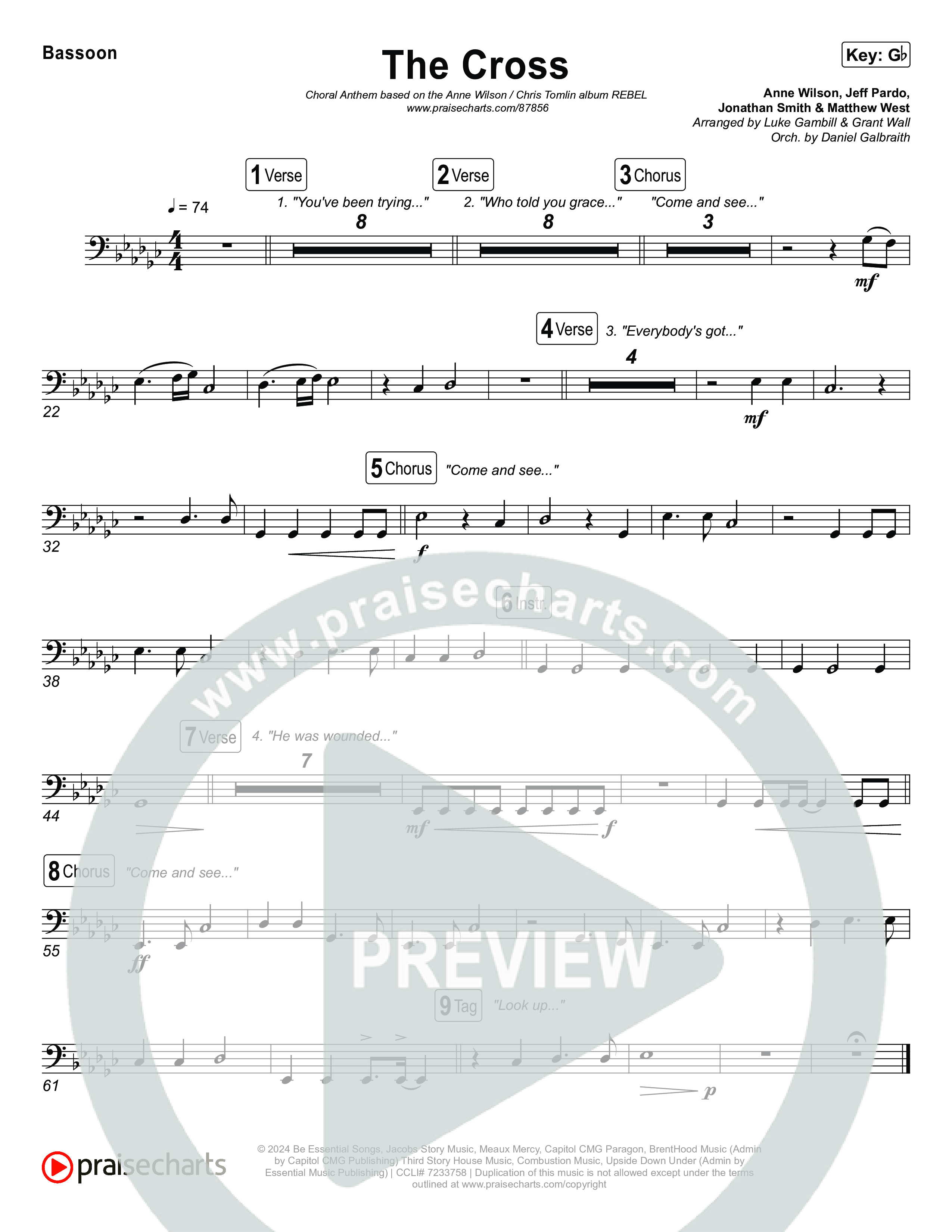 The Cross (Choral Anthem SATB) Bassoon (Anne Wilson / Chris Tomlin / Arr. Luke Gambill)