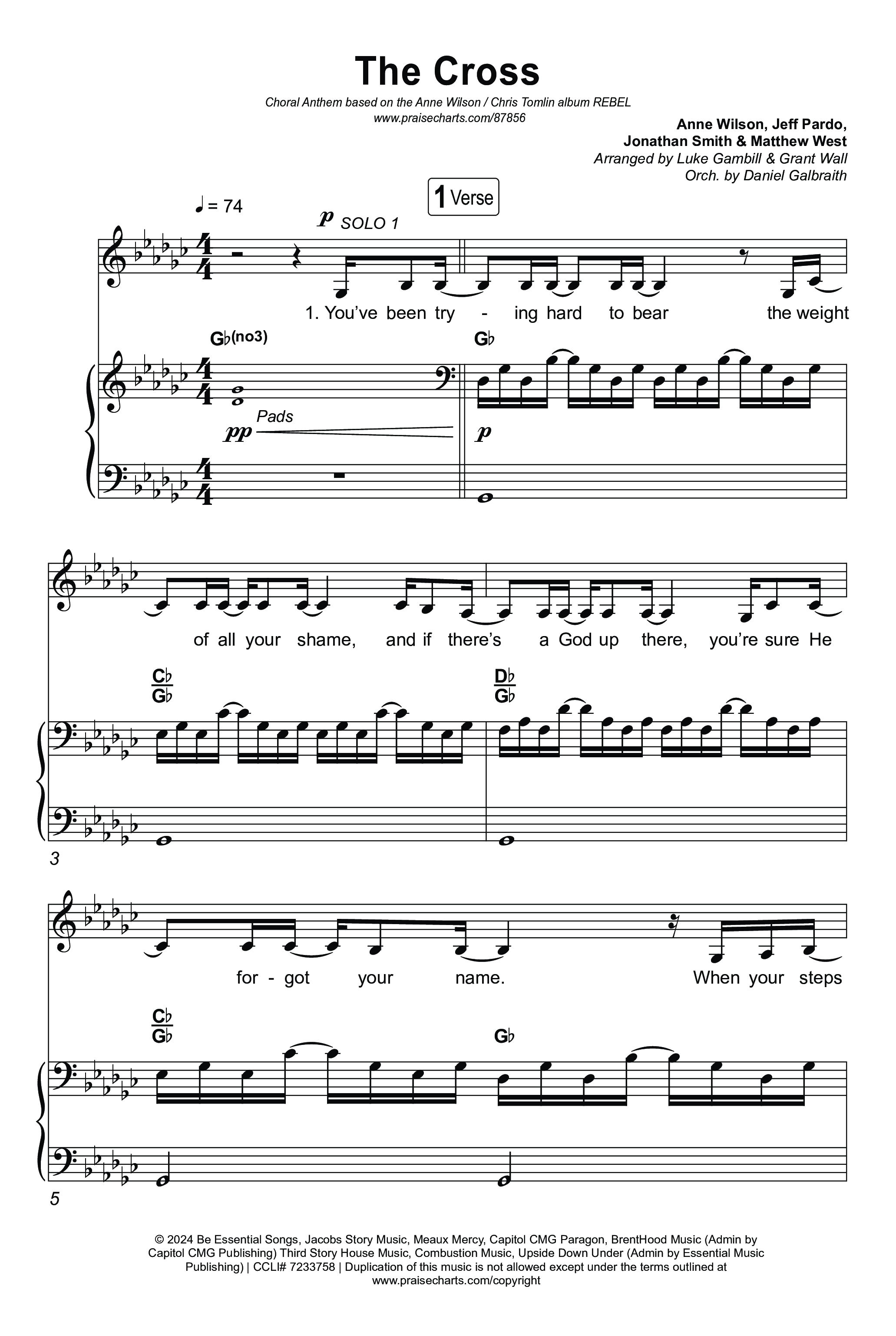 The Cross (Choral Anthem SATB) Octavo (SATB & Pno) (Anne Wilson / Chris Tomlin / Arr. Luke Gambill)