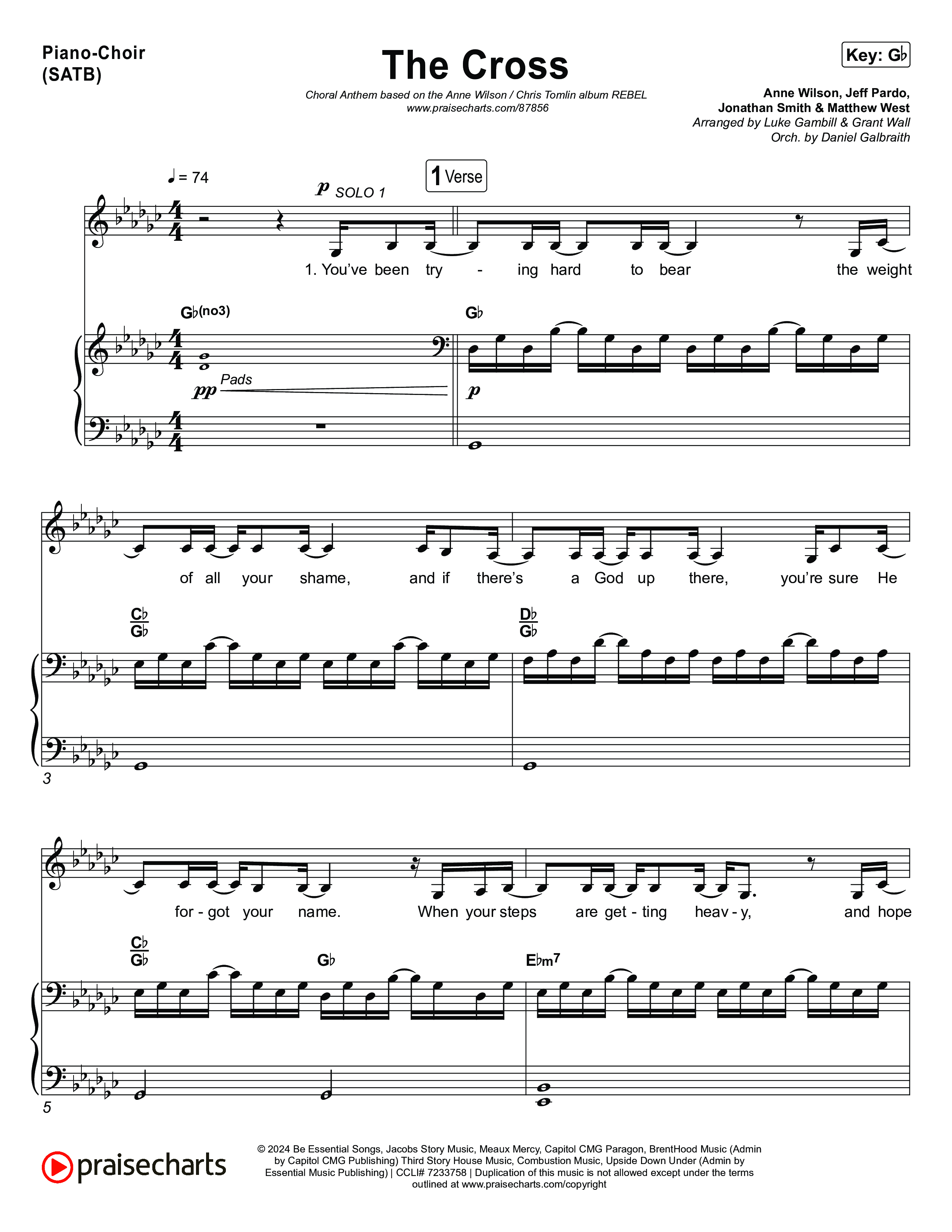 The Cross (Choral Anthem SATB) Piano/Vocal (SATB) (Anne Wilson / Chris Tomlin / Arr. Luke Gambill)