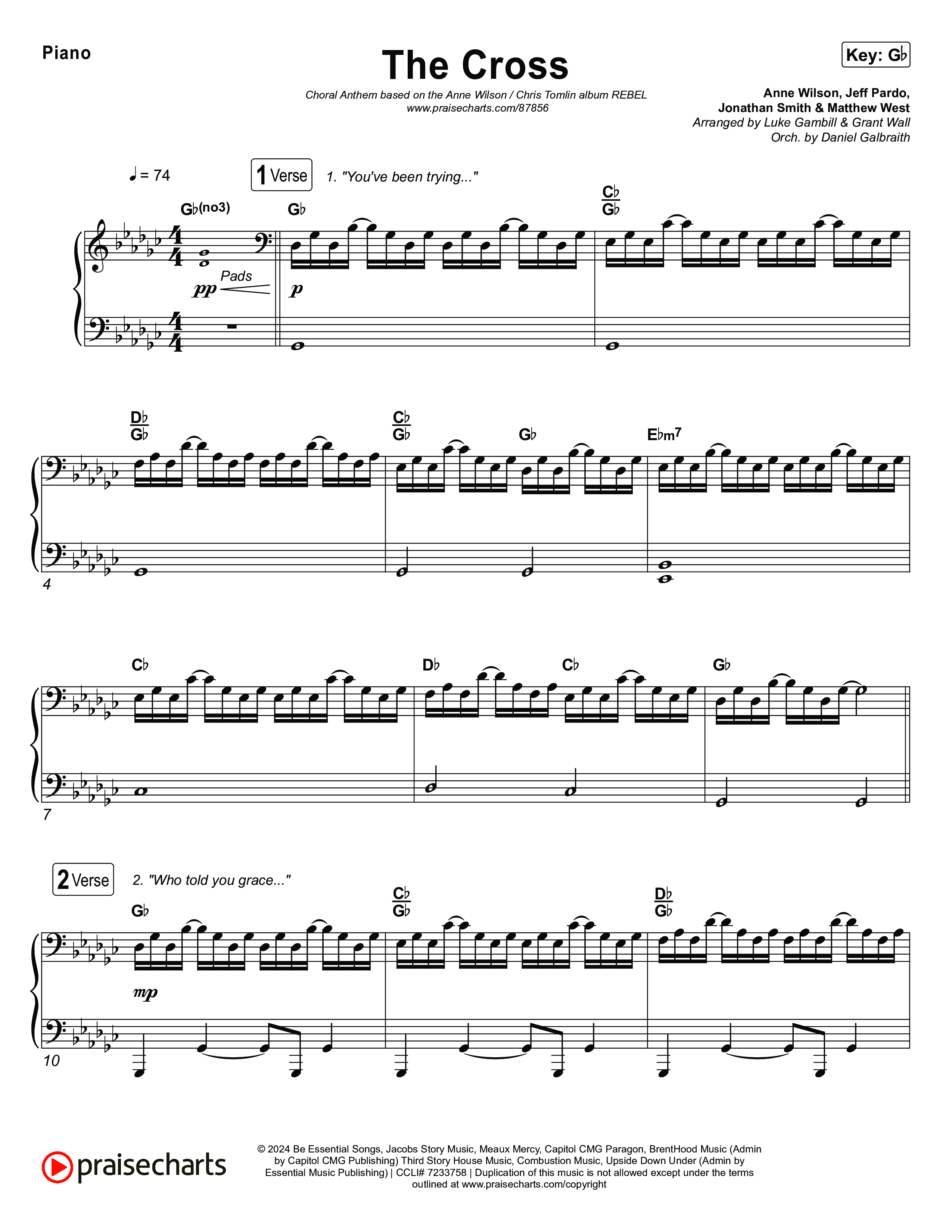 The Cross (Choral Anthem SATB) Piano Sheet (Anne Wilson / Chris Tomlin / Arr. Luke Gambill)