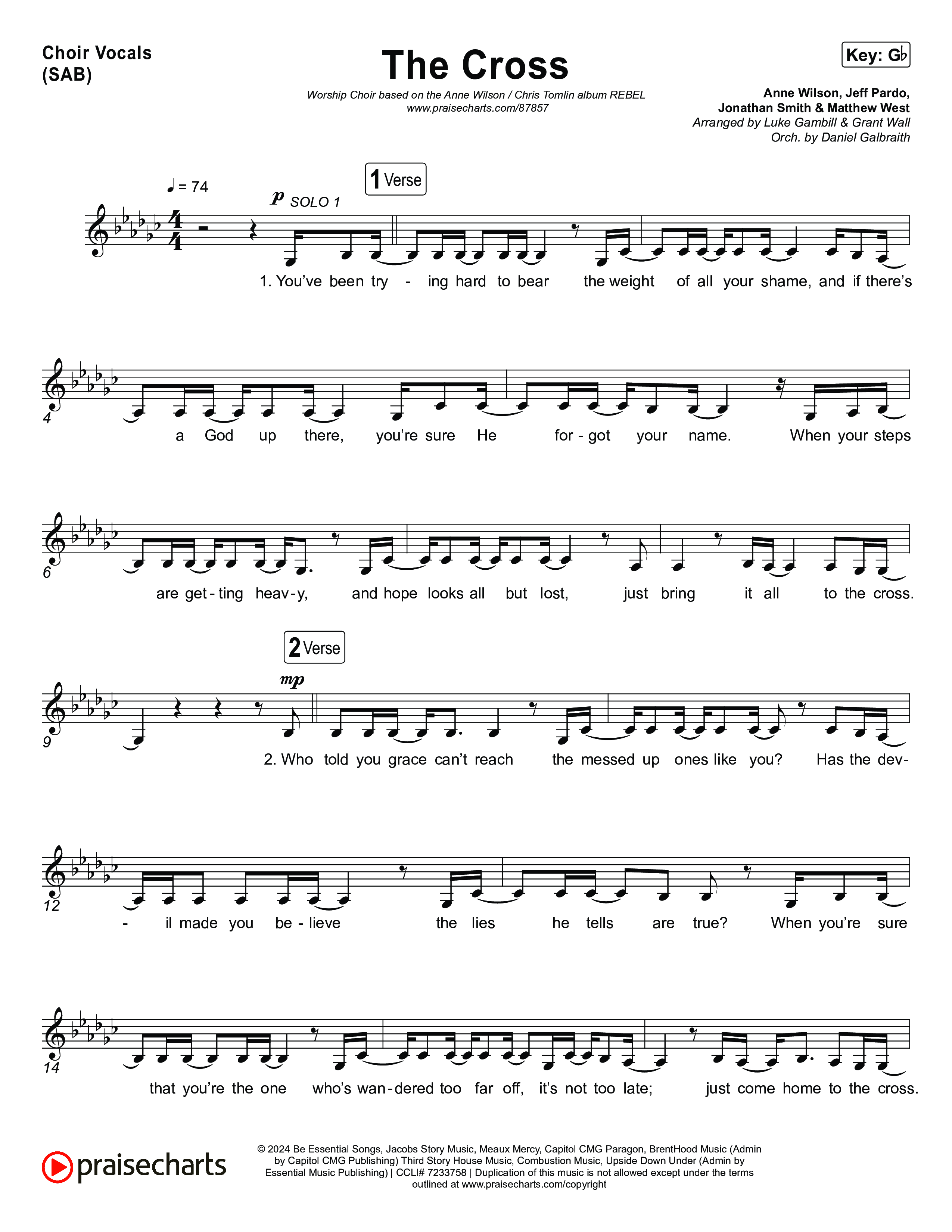 The Cross (Worship Choir/SAB) Choir Sheet (SAB) (Anne Wilson / Chris Tomlin / Arr. Luke Gambill)