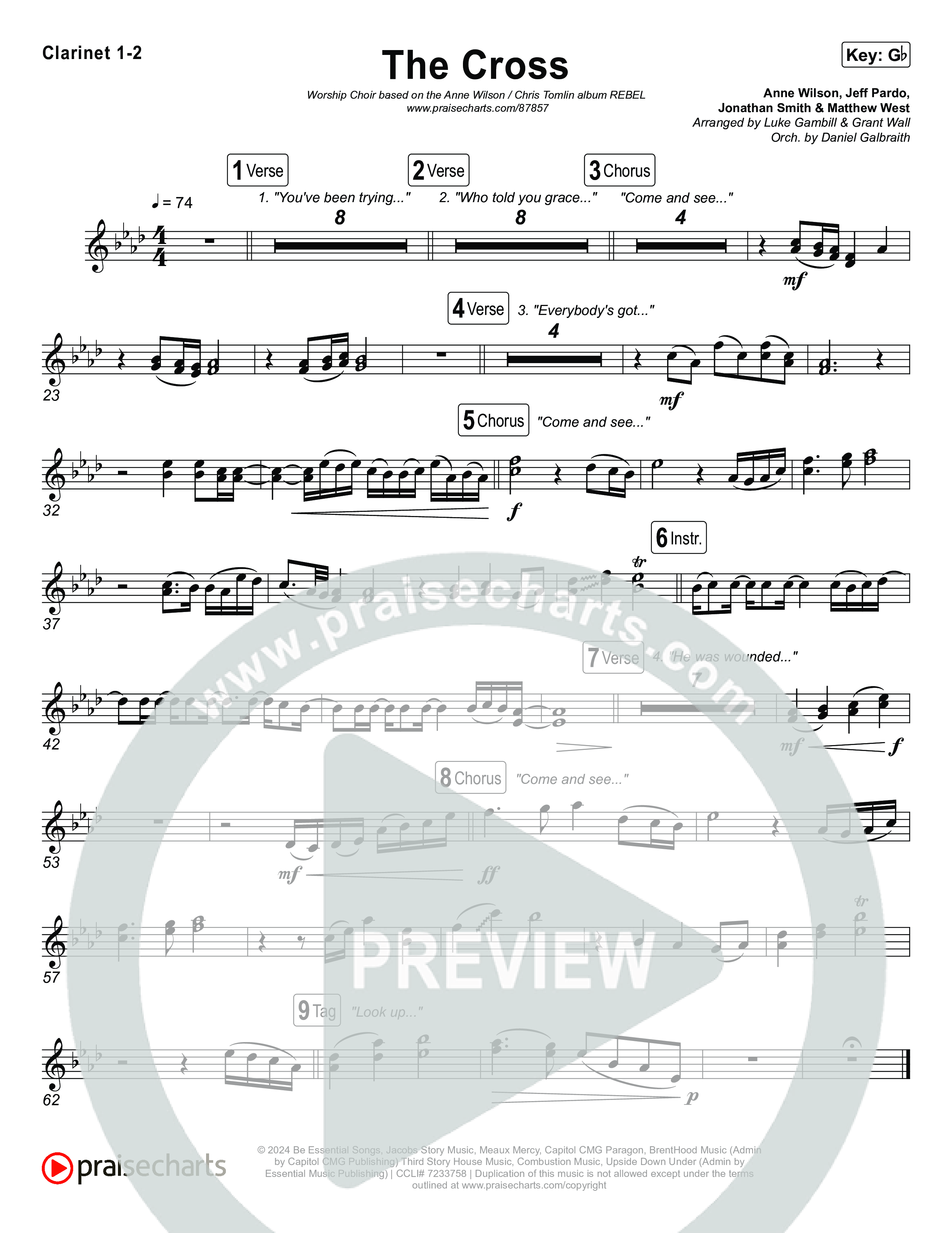 The Cross (Worship Choir/SAB) Clarinet 1/2 (Anne Wilson / Chris Tomlin / Arr. Luke Gambill)