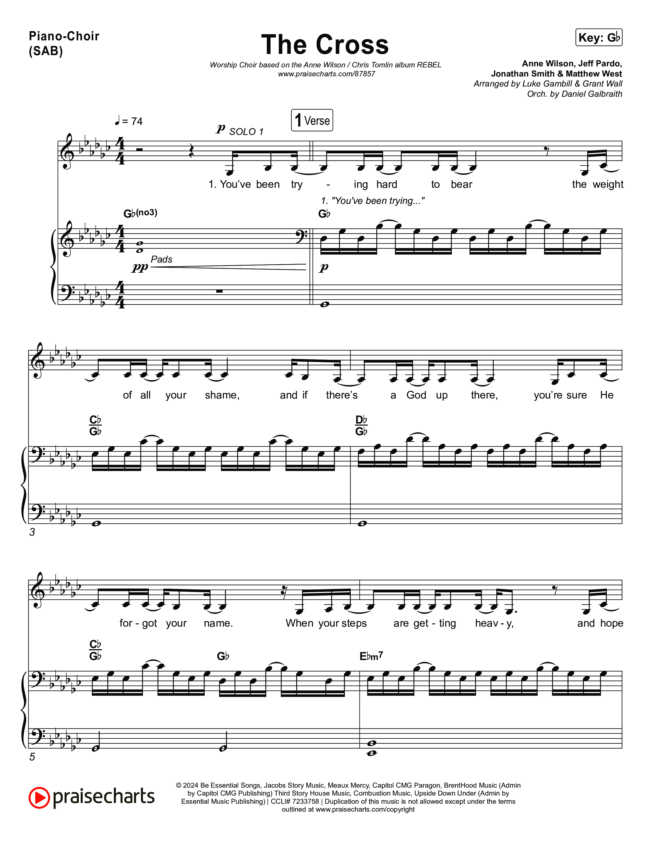 The Cross (Worship Choir/SAB) Piano/Choir (SAB) (Anne Wilson / Chris Tomlin / Arr. Luke Gambill)