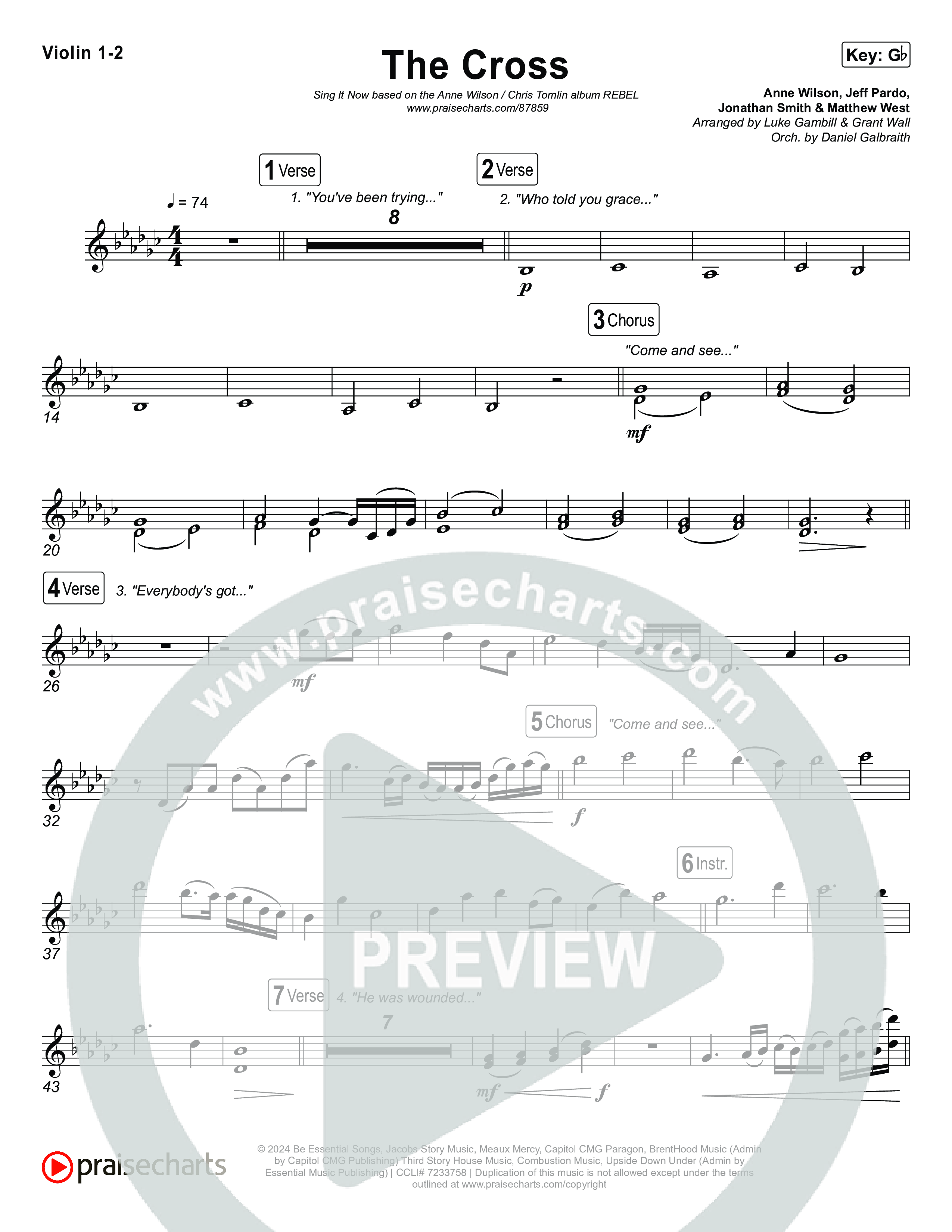 The Cross (Sing It Now) Violin 1/2 (Anne Wilson / Chris Tomlin / Arr. Luke Gambill)