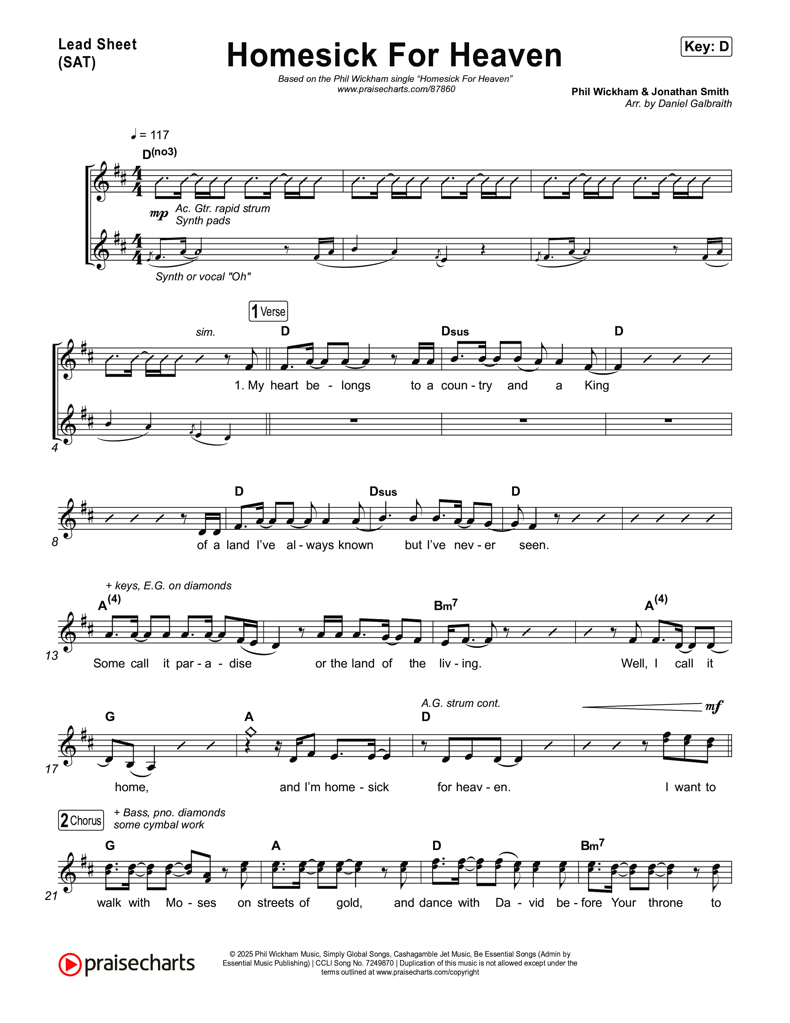 Homesick For Heaven Lead Sheet (SAT) (Phil Wickham)