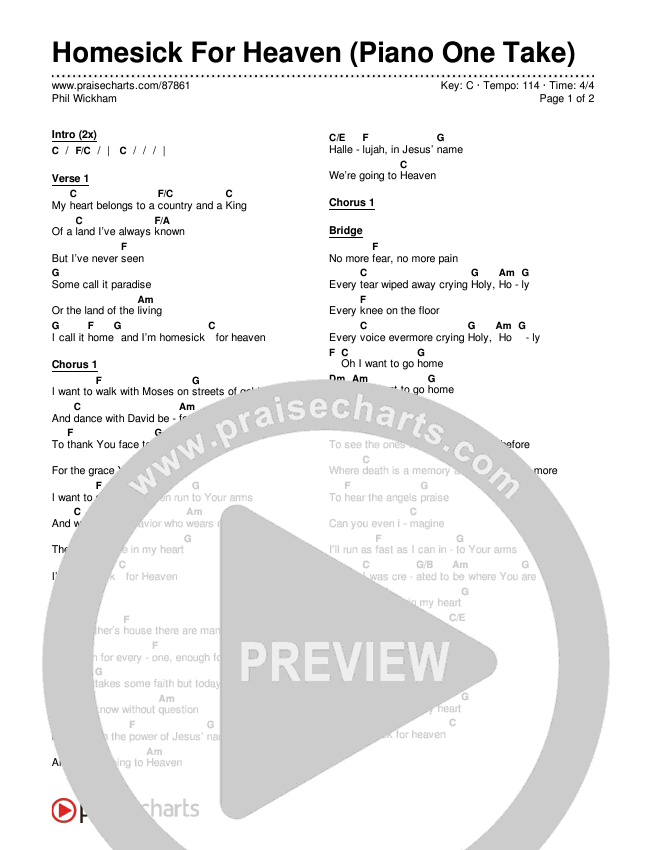 Homesick For Heaven (Piano One Take) Chords & Lyrics (Phil Wickham)