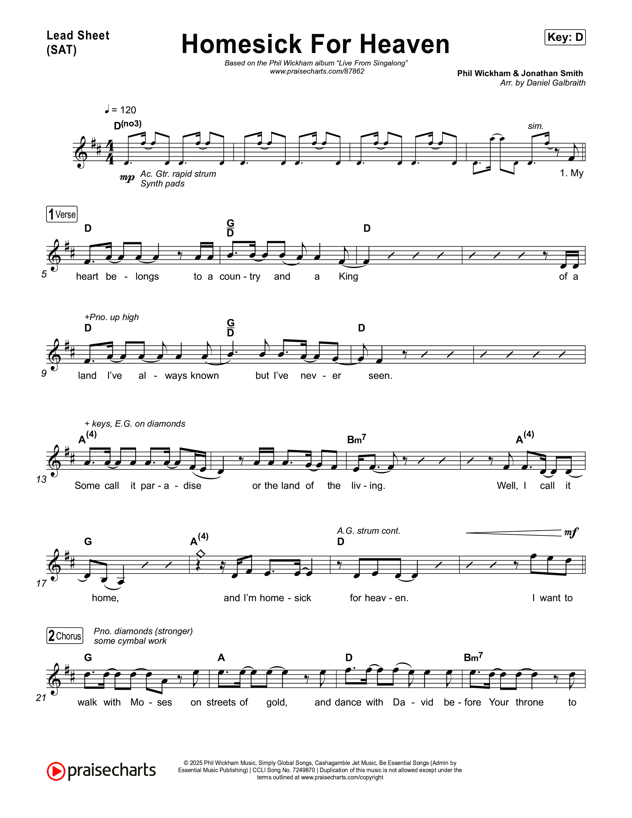 Homesick For Heaven (Live from Singalong) Lead Sheet (SAT) (Phil Wickham)